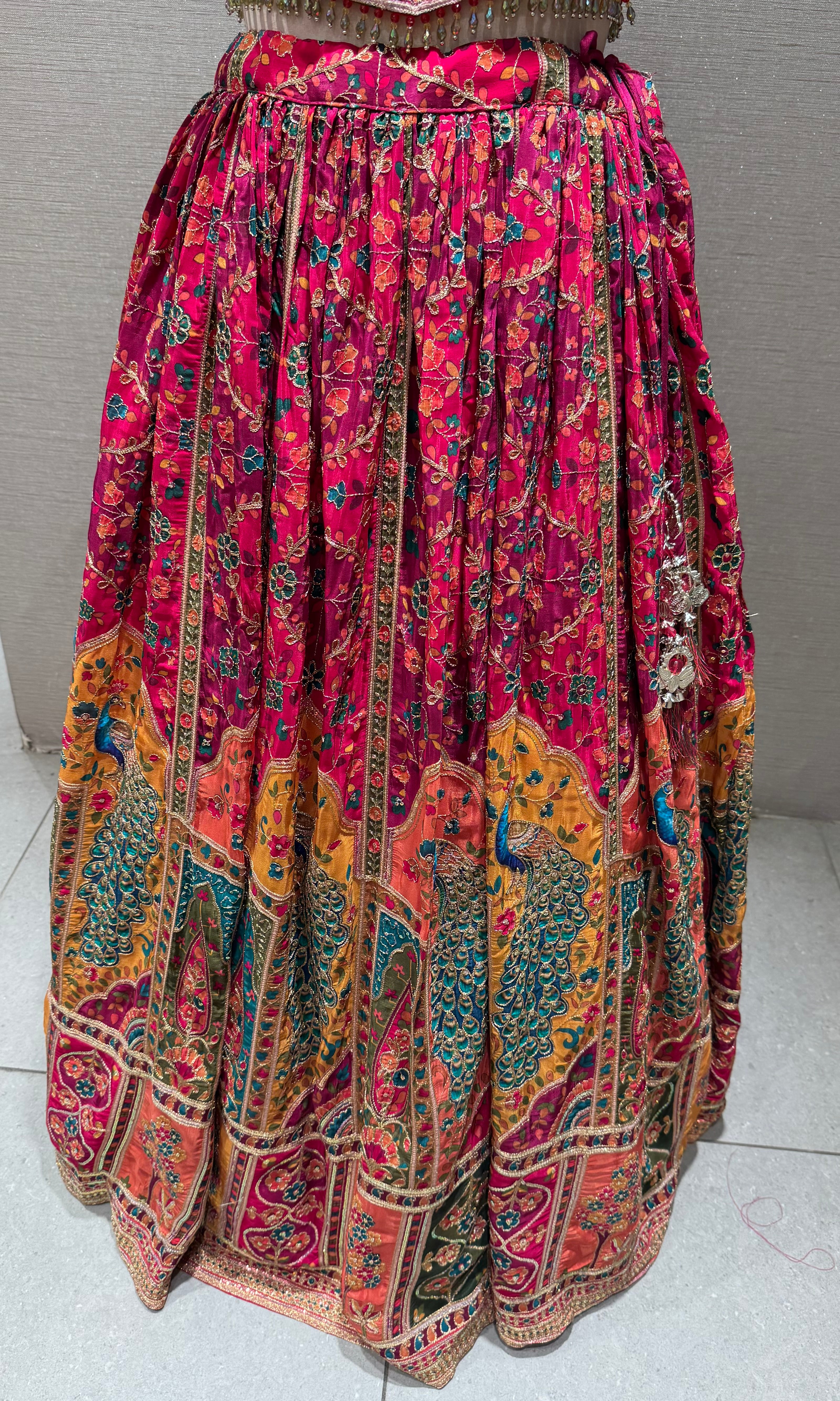 pink Mayur Pichwai halter neck Lehenga set
