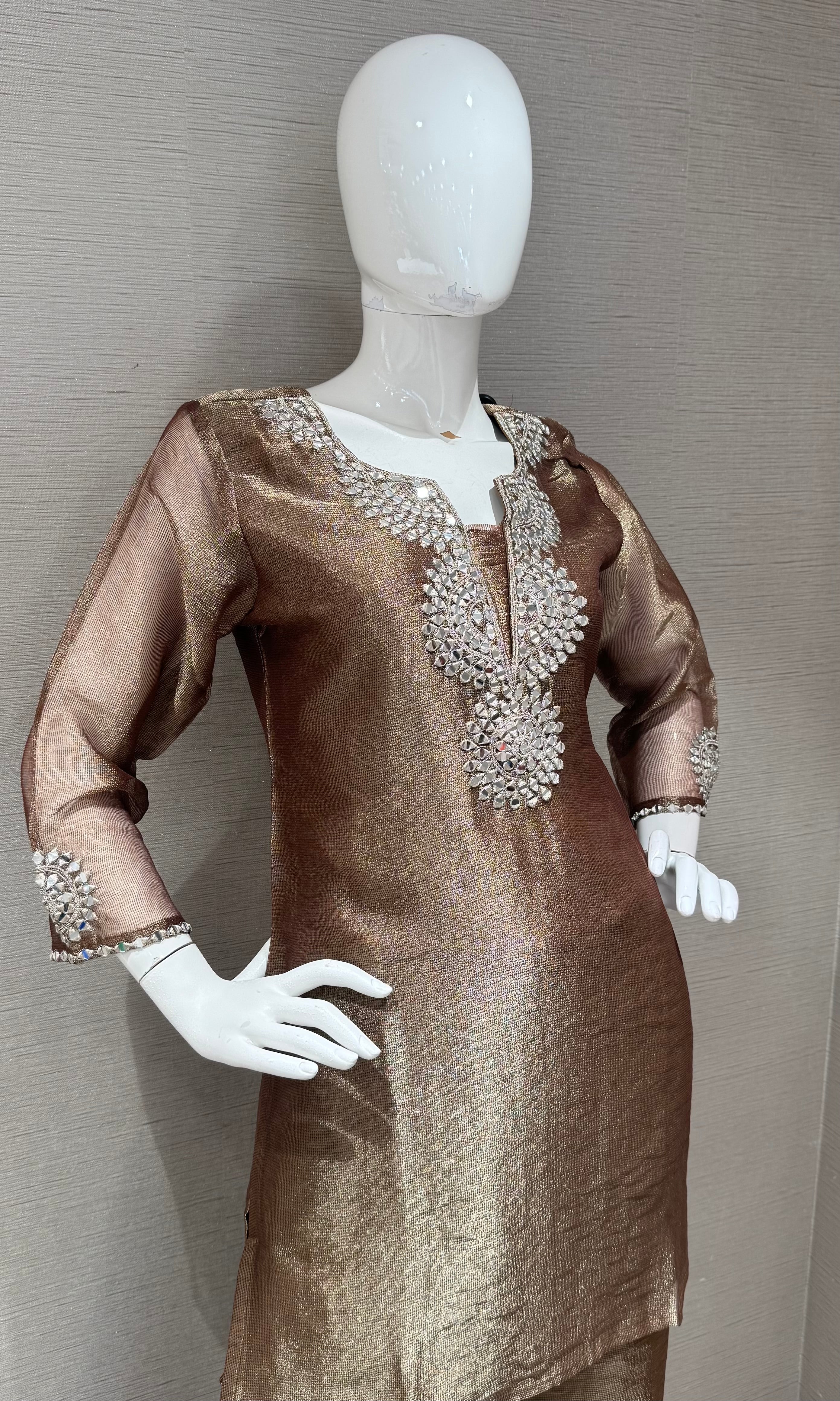 Brown Shimmering Silver Embellished Palazzo