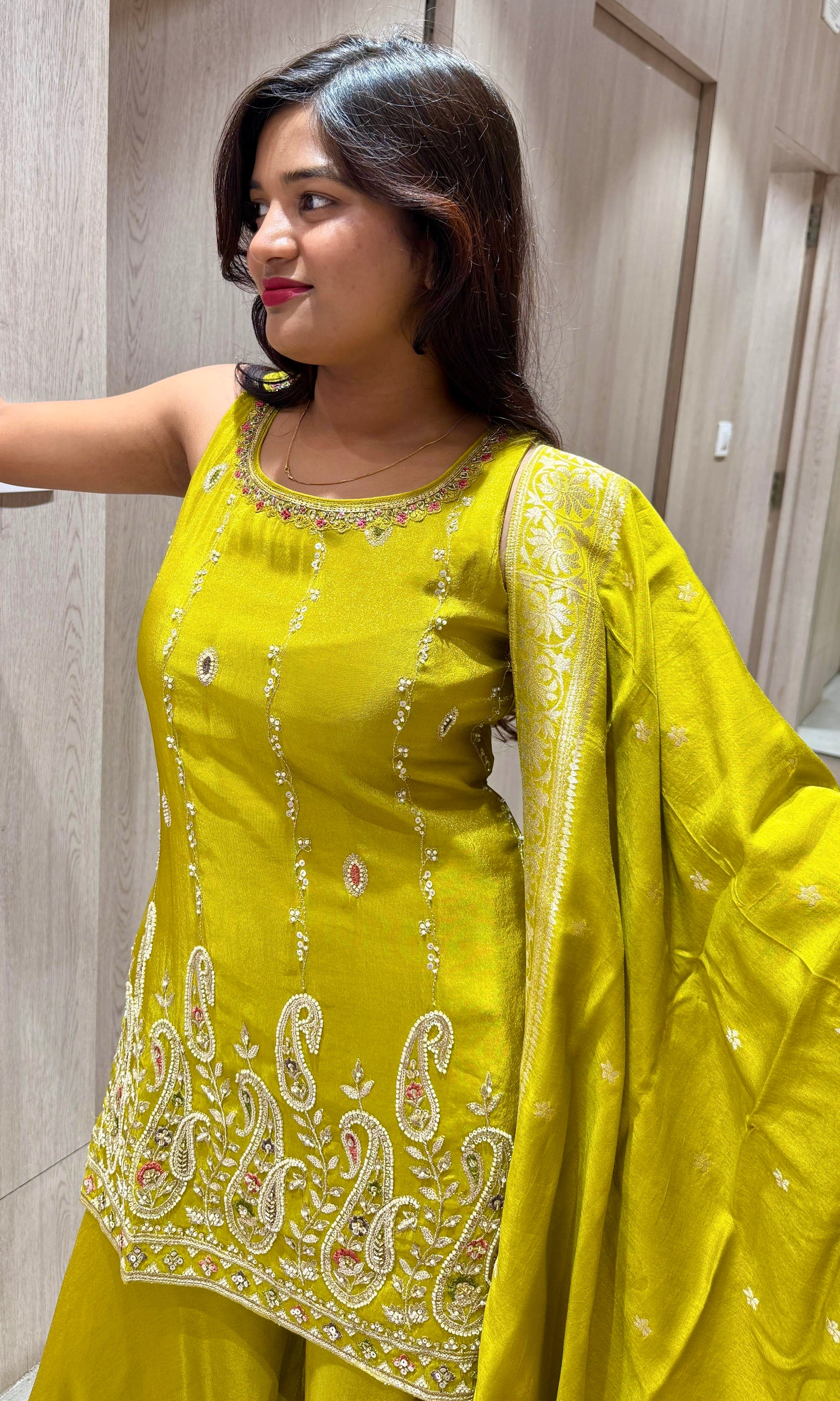 Green Glow Silk Embellished Sharara Set