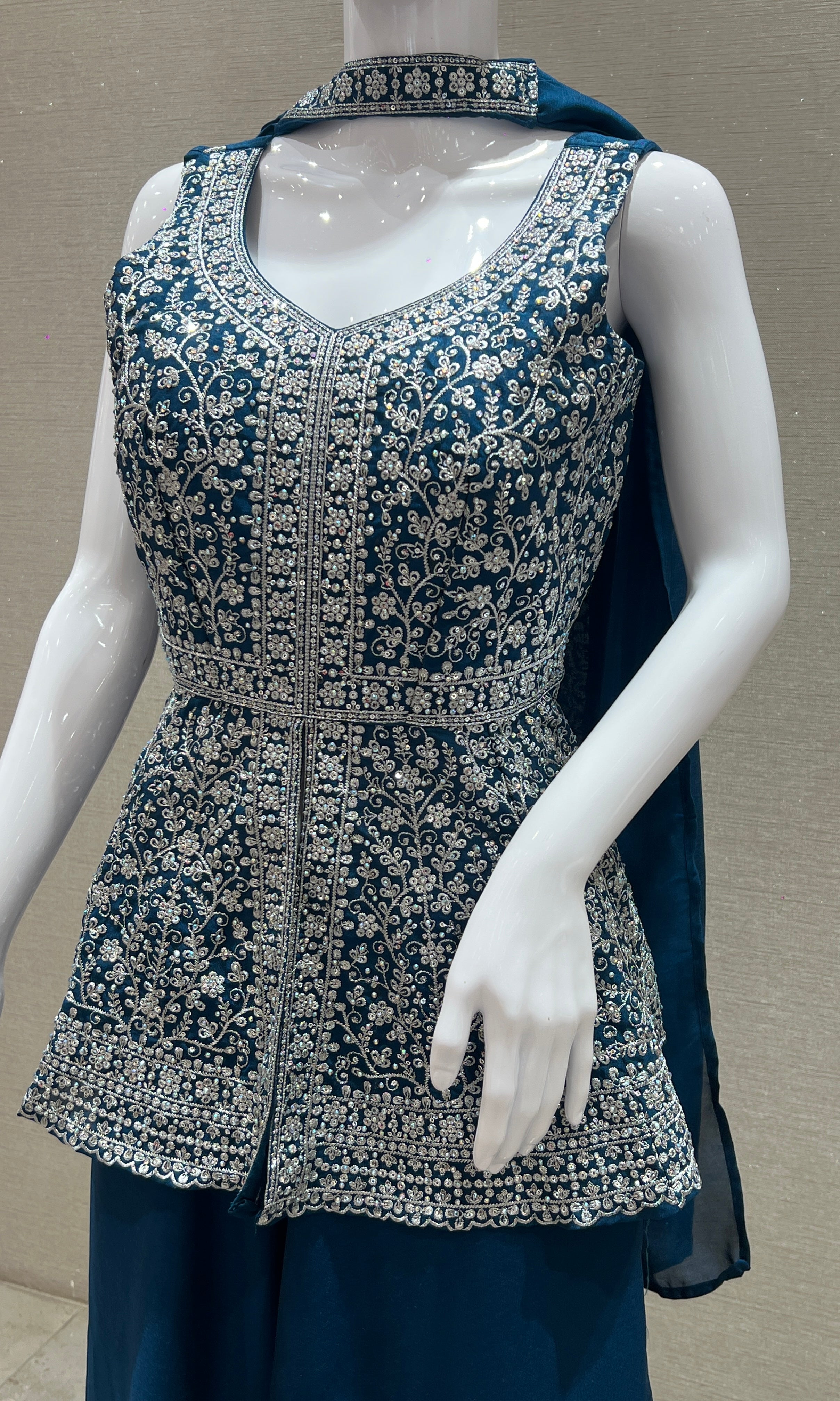 P Blue peplum top with Palazzo and neck duppata