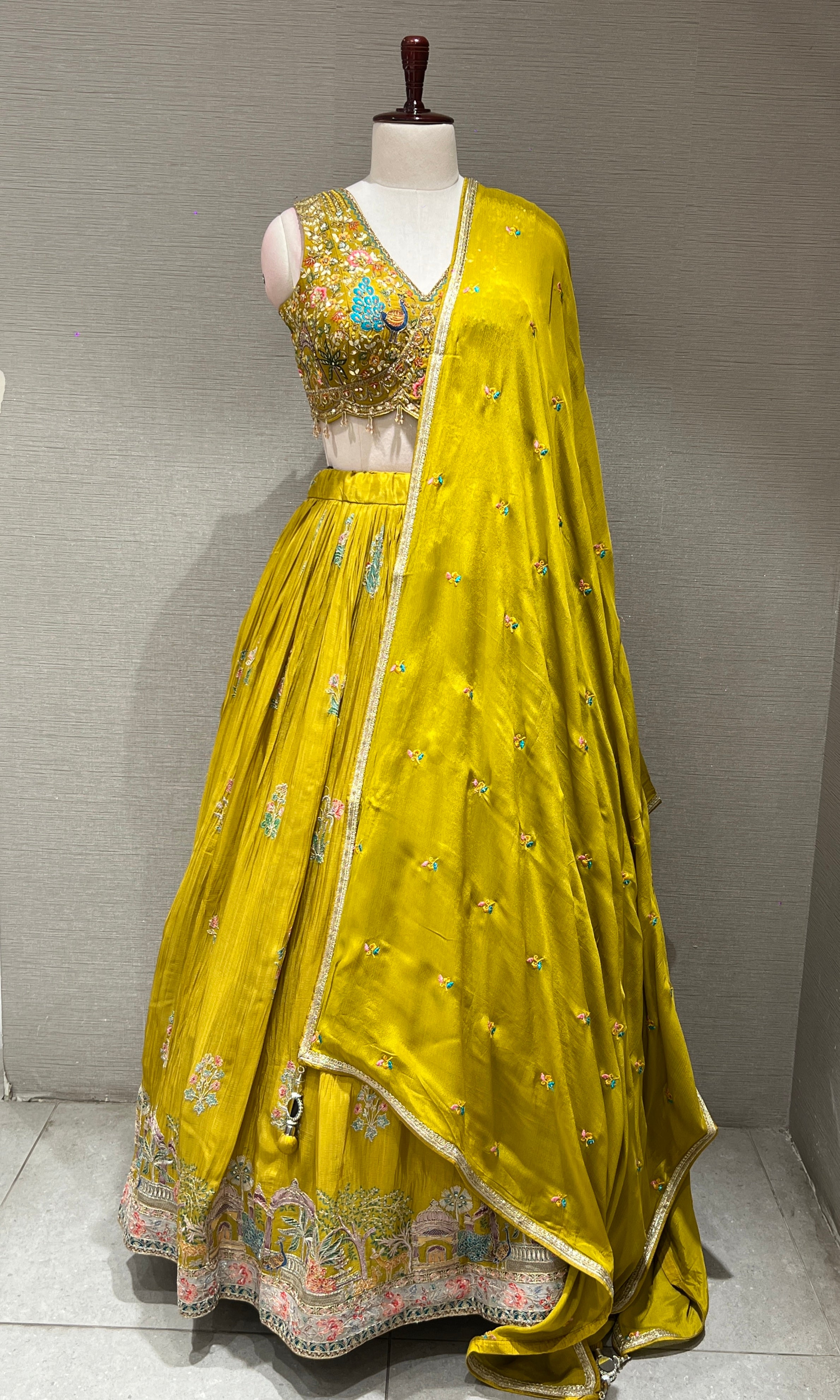 Mustard yellow embroidered Lehenga