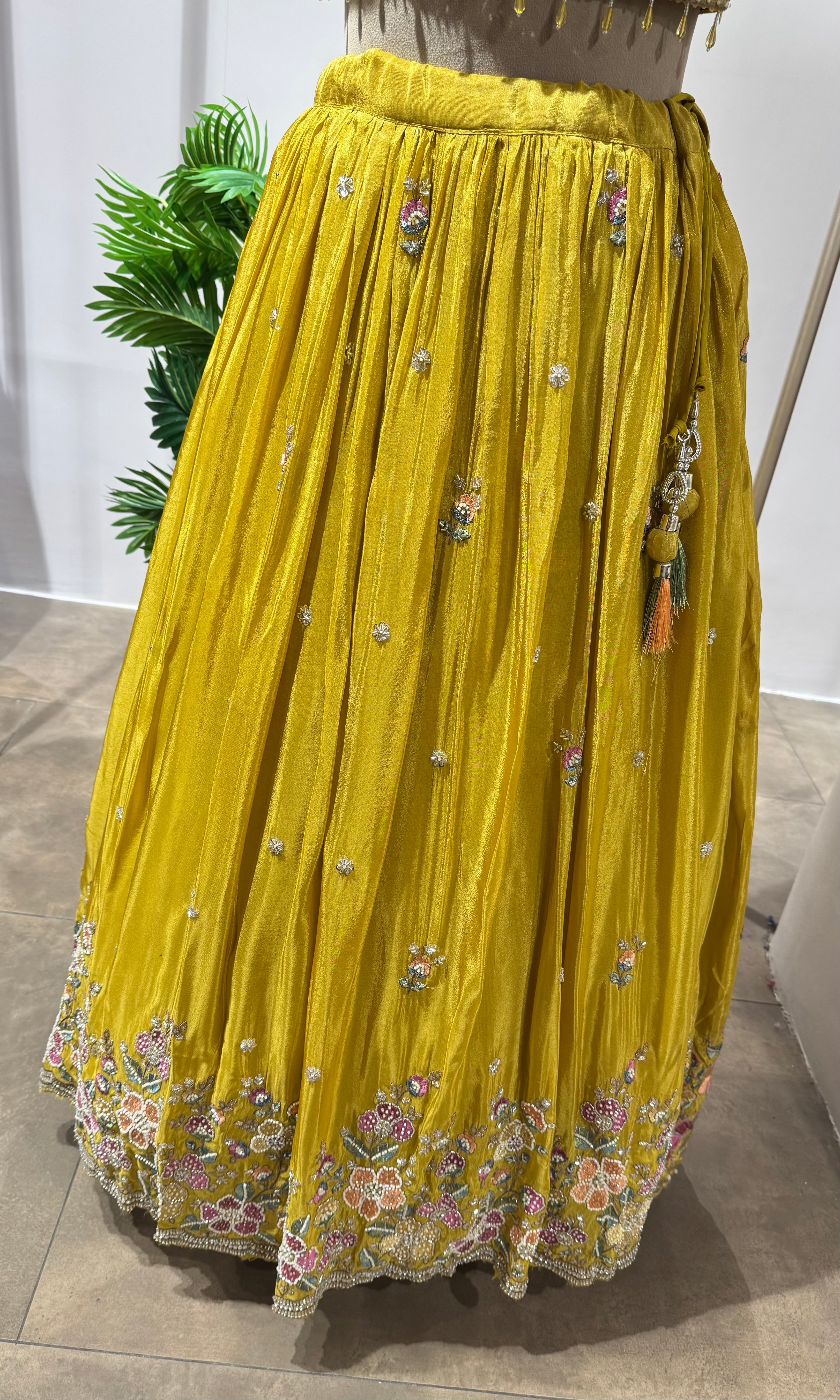 YELLOW floral thread LEHENGA SET
