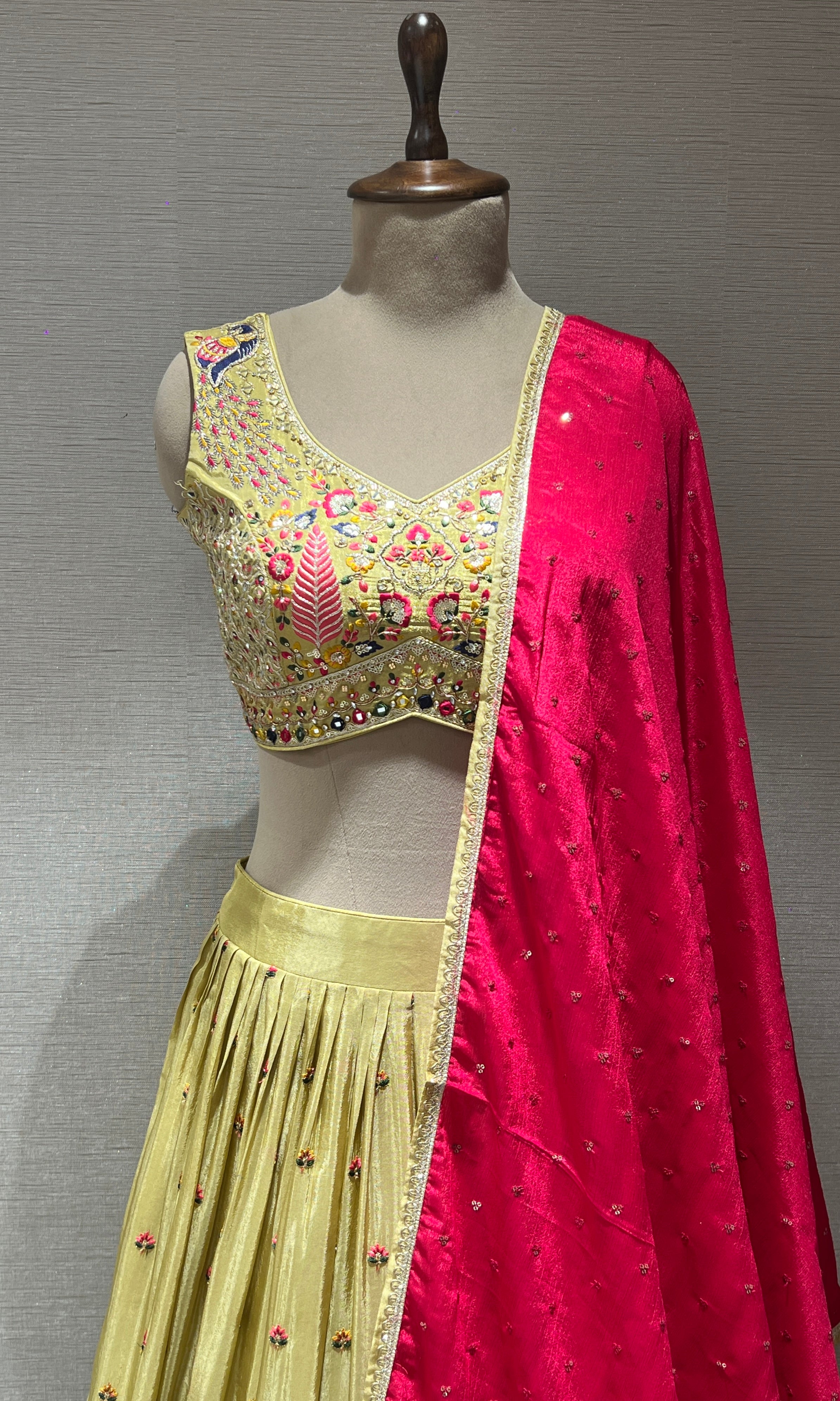 Pista green Floral Embroidered Lehenga