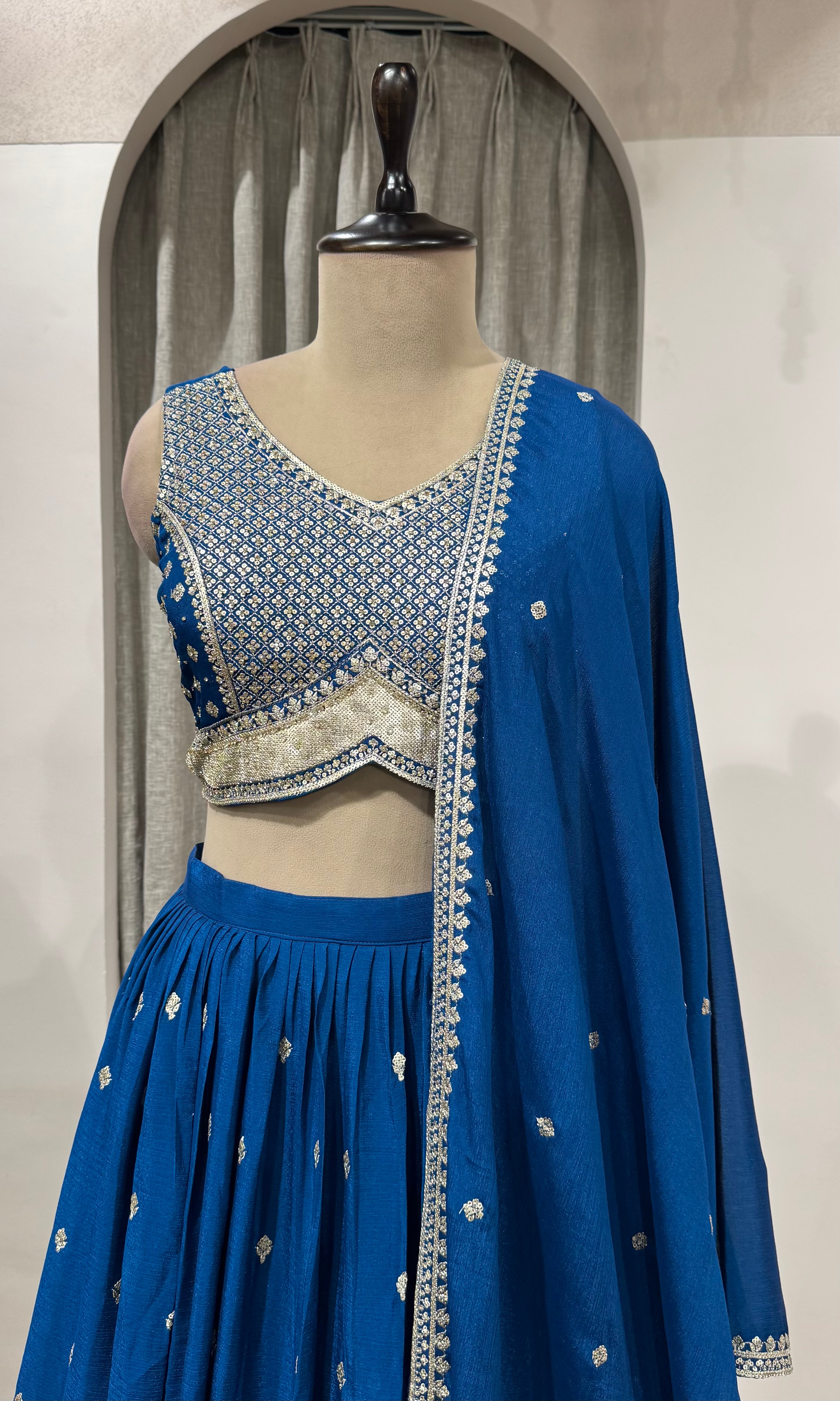 Teal Blue Georgette Lehenga with Silver Embroidery
