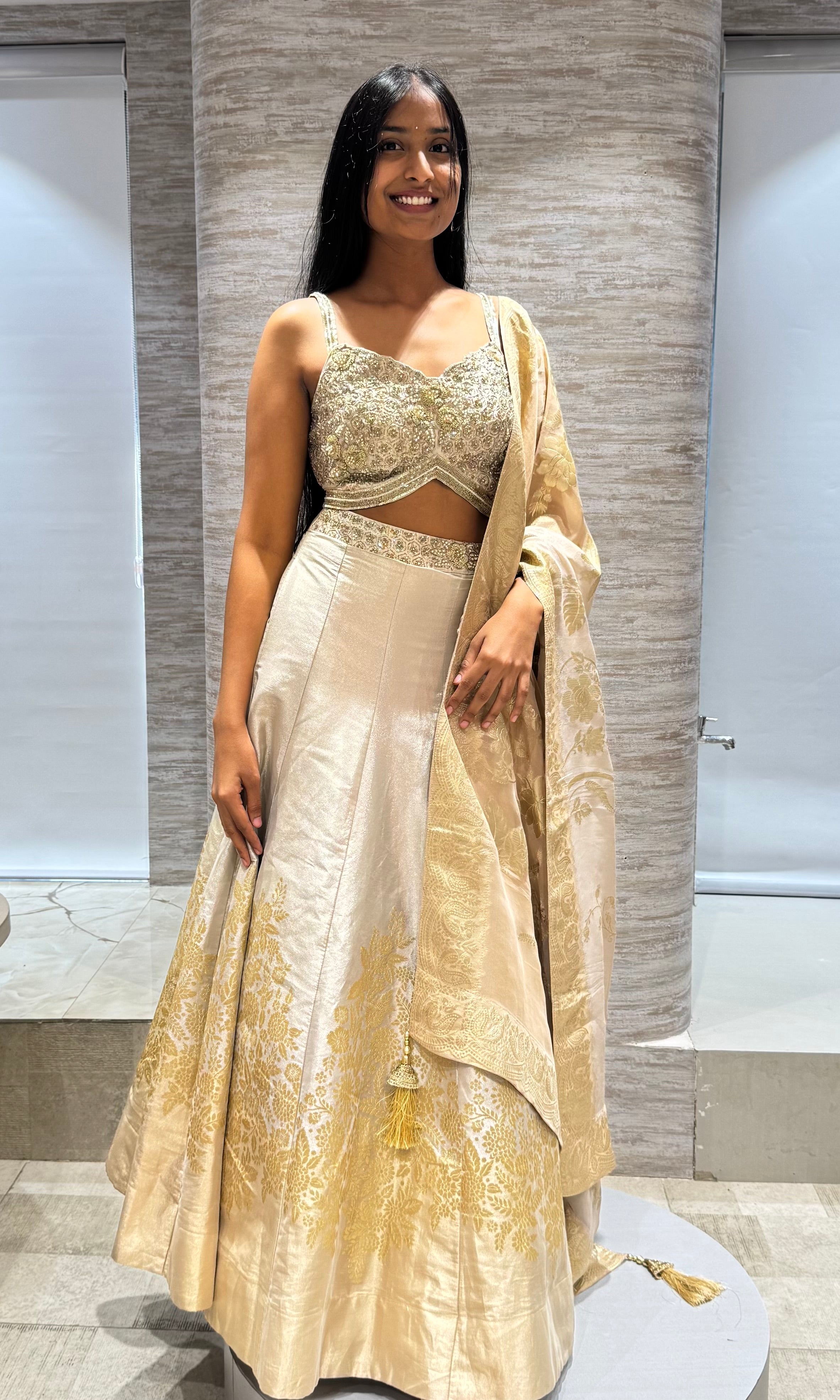 Gold Embroidered Tissue Lehenga