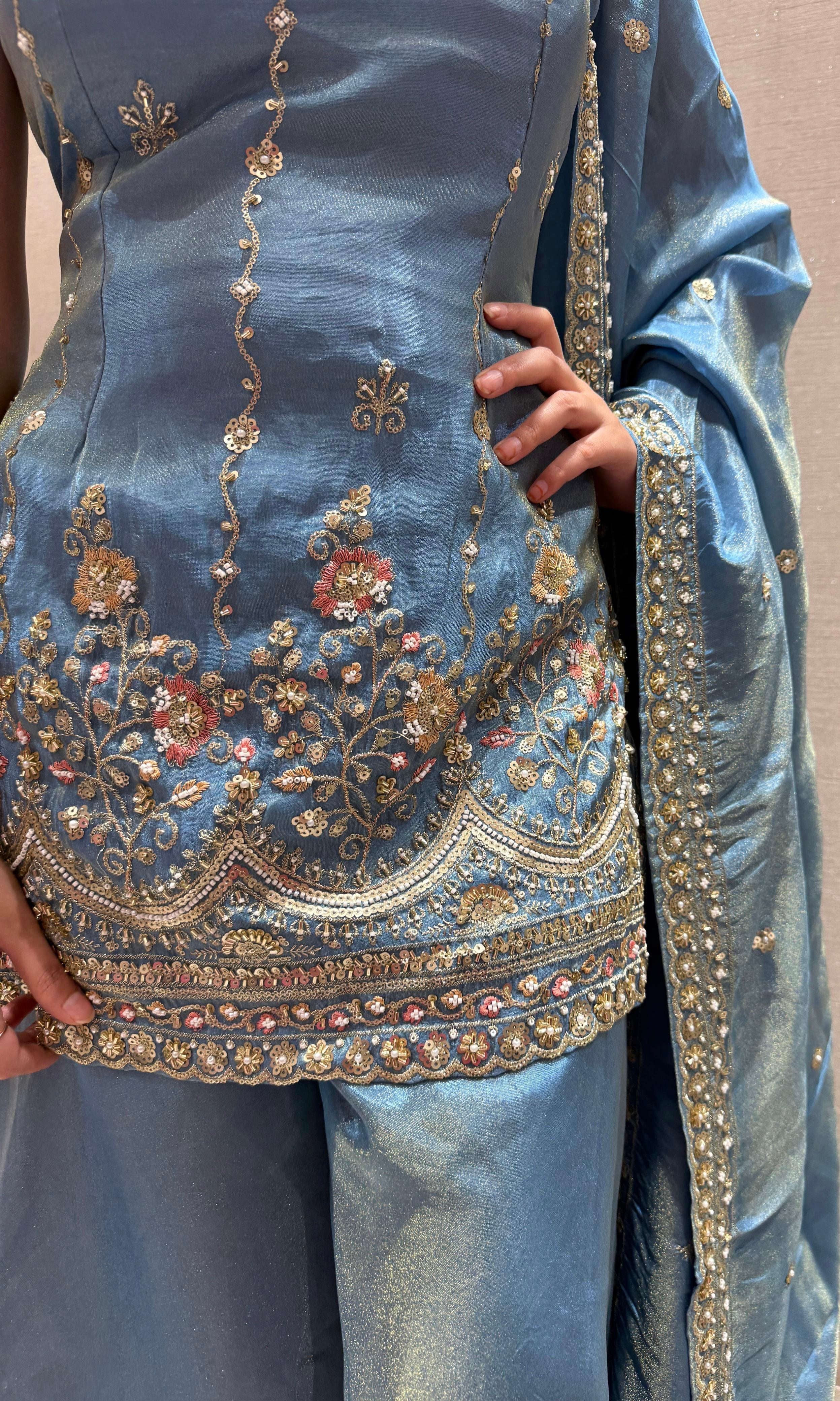 Light Blue Shimmer Palazzo Set