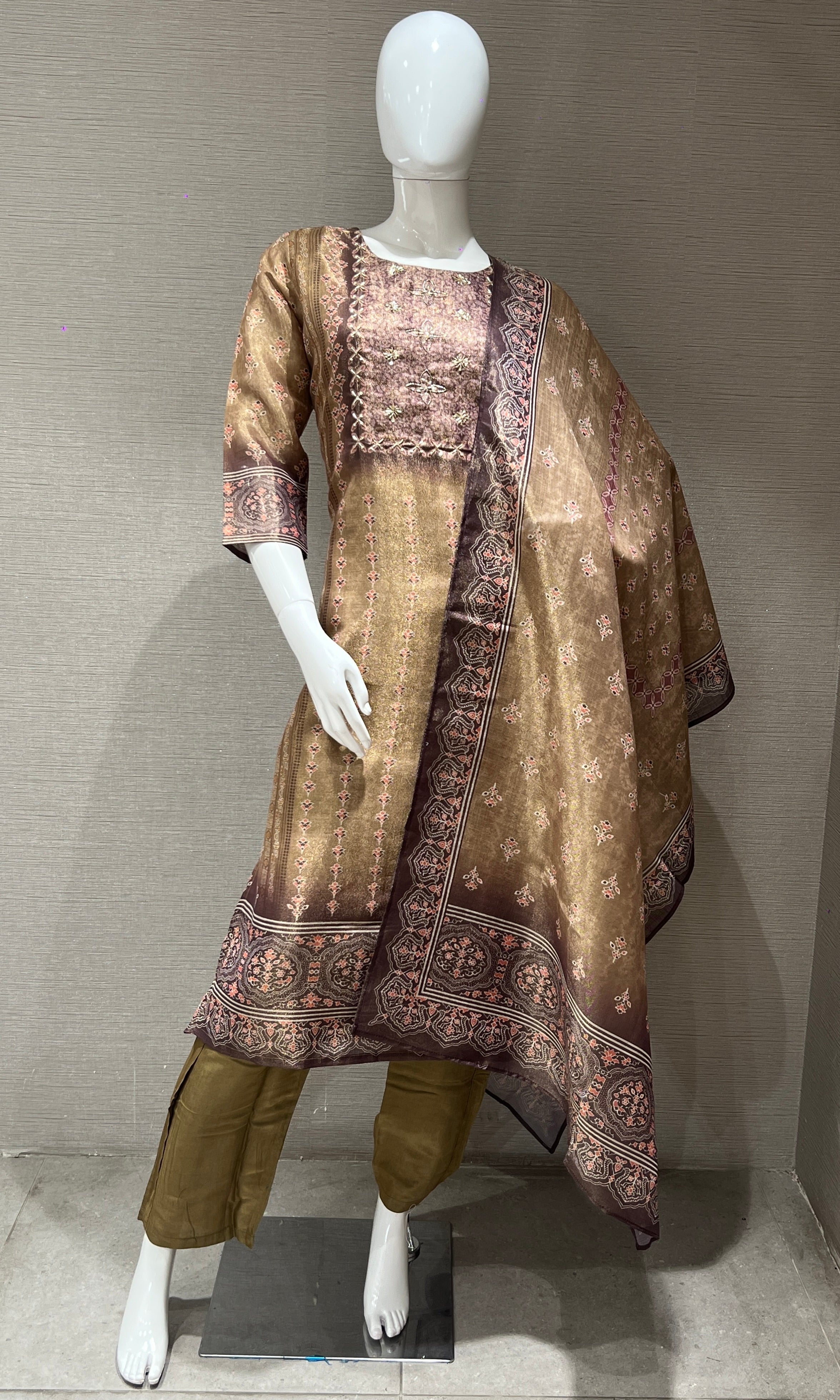 L brown kurta set