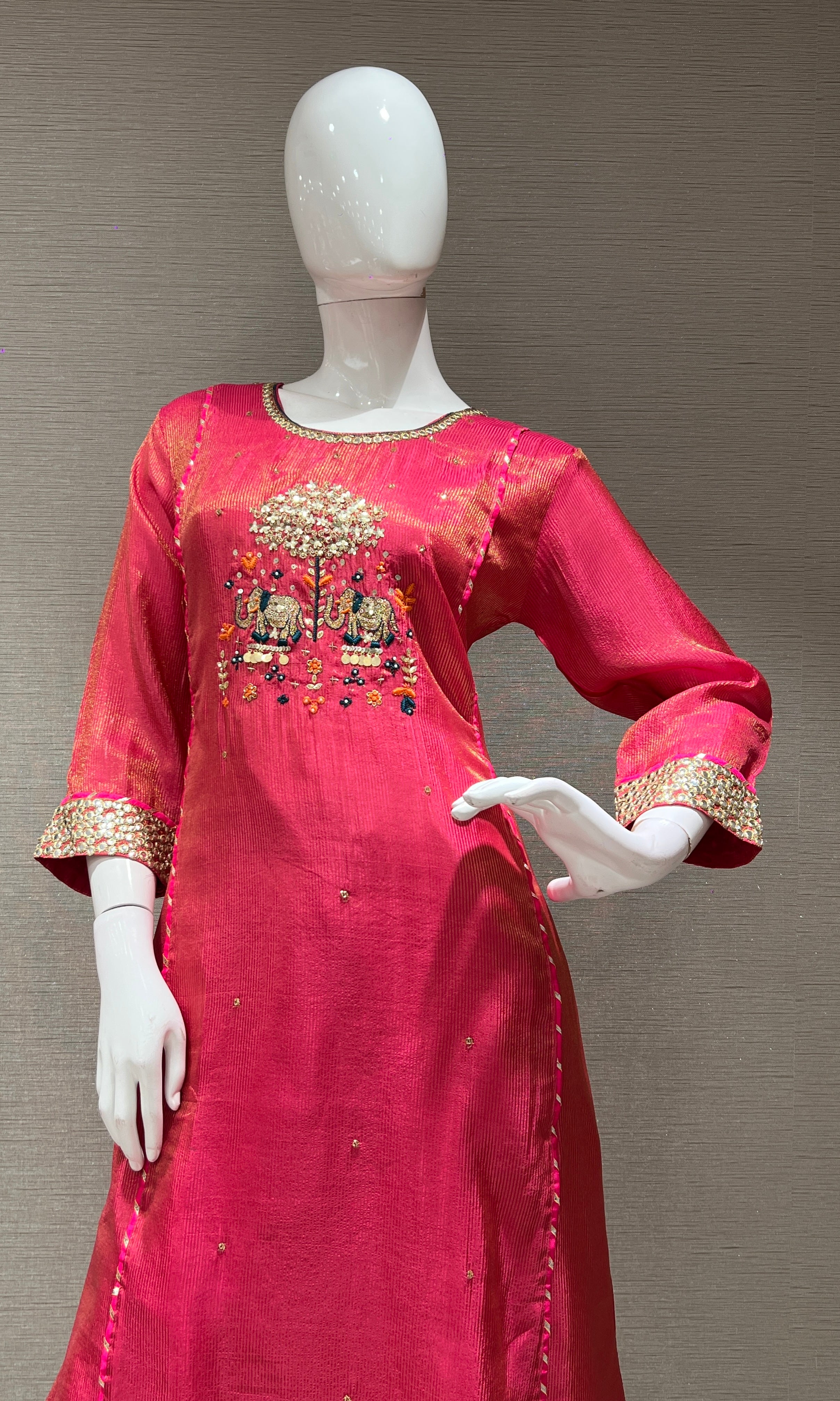 pink EMBROIDERED kurta set with dupatta