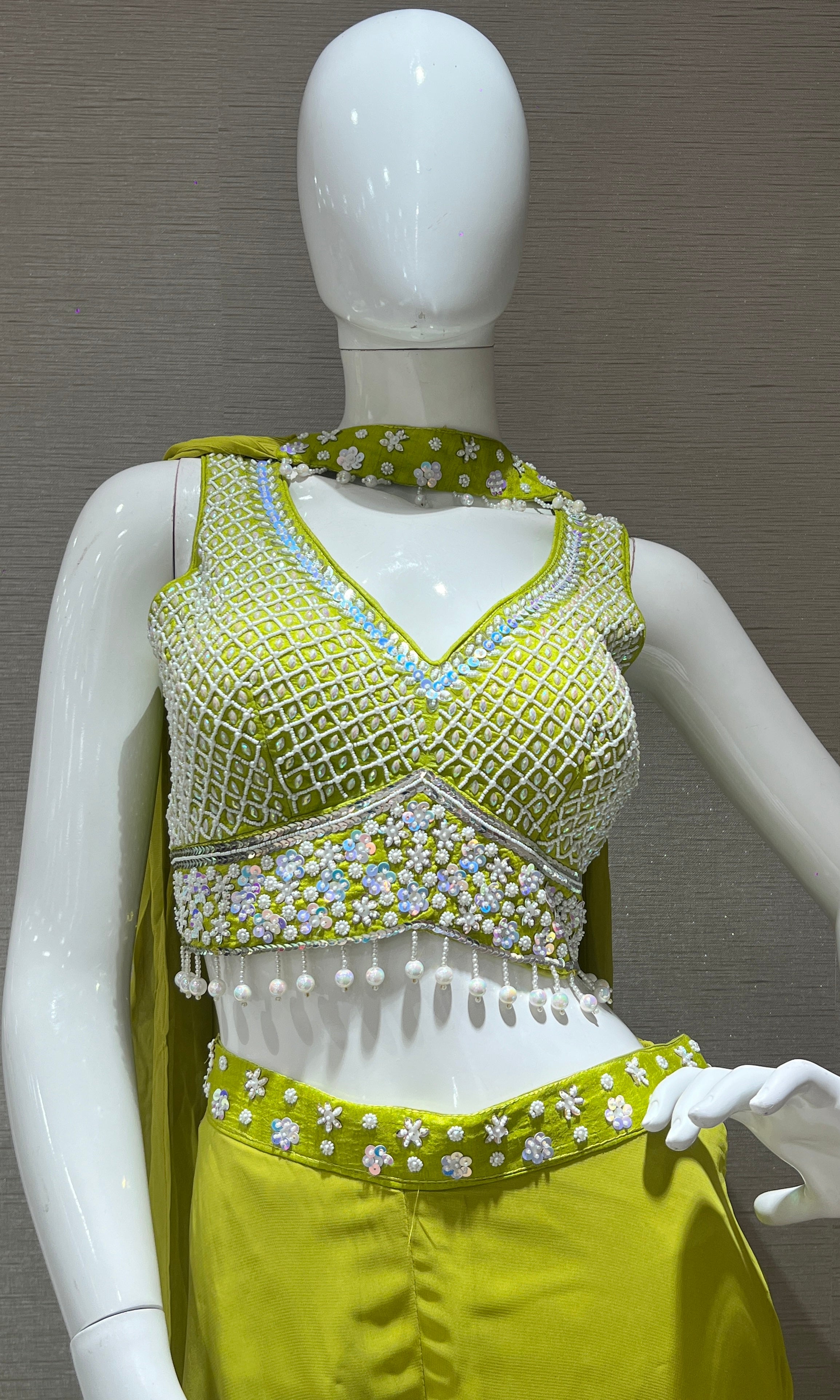 Green palazzo set with neck dupatta