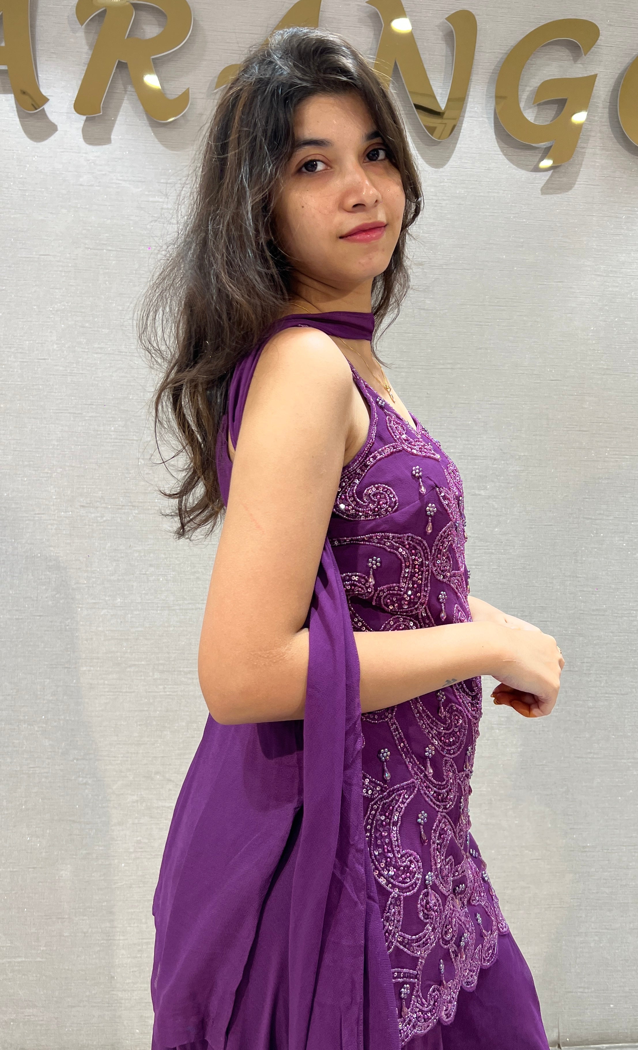 Purple Floral Embroidered Sharara set