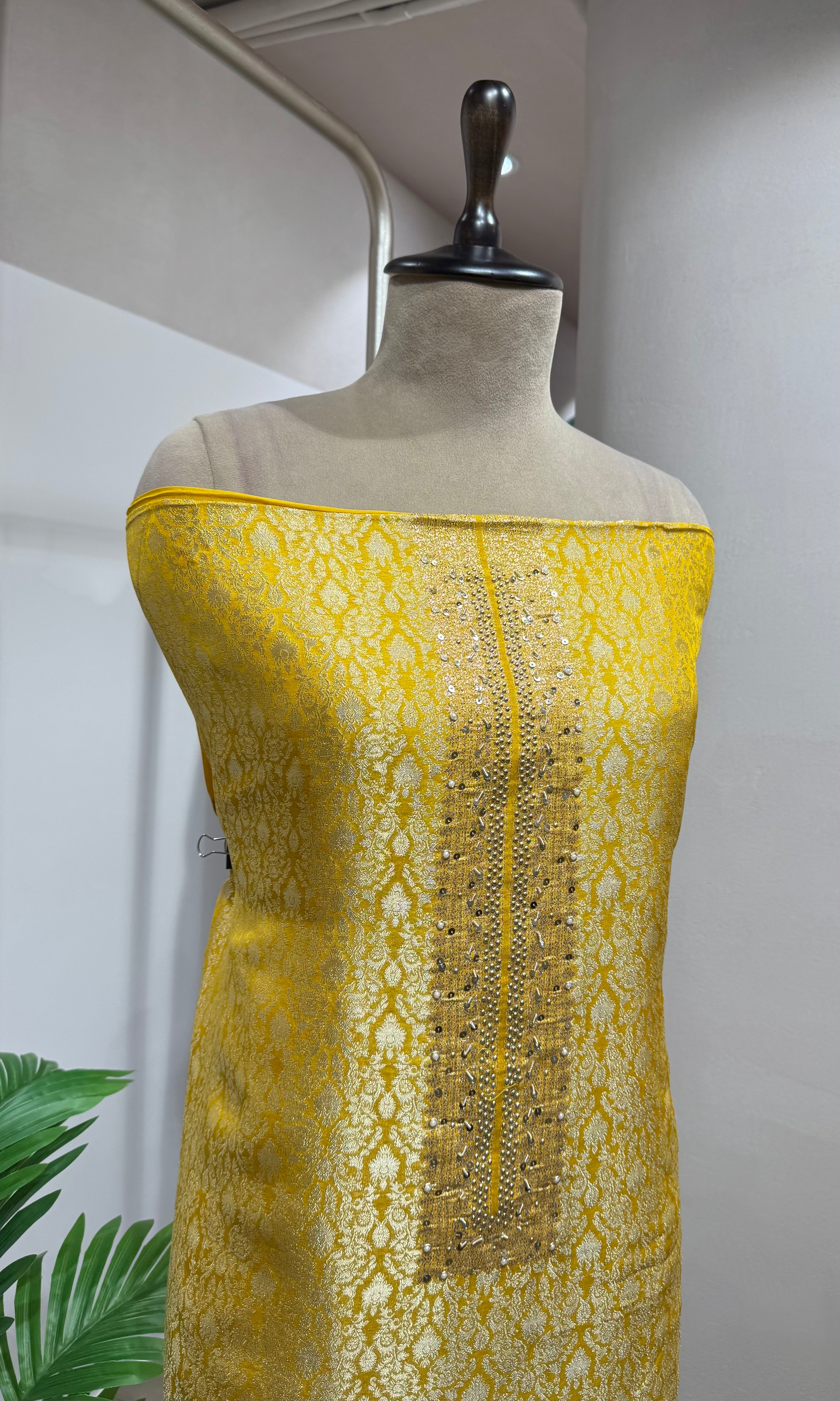 Yellow Georgette Banarasi DRESS MATERIAL
