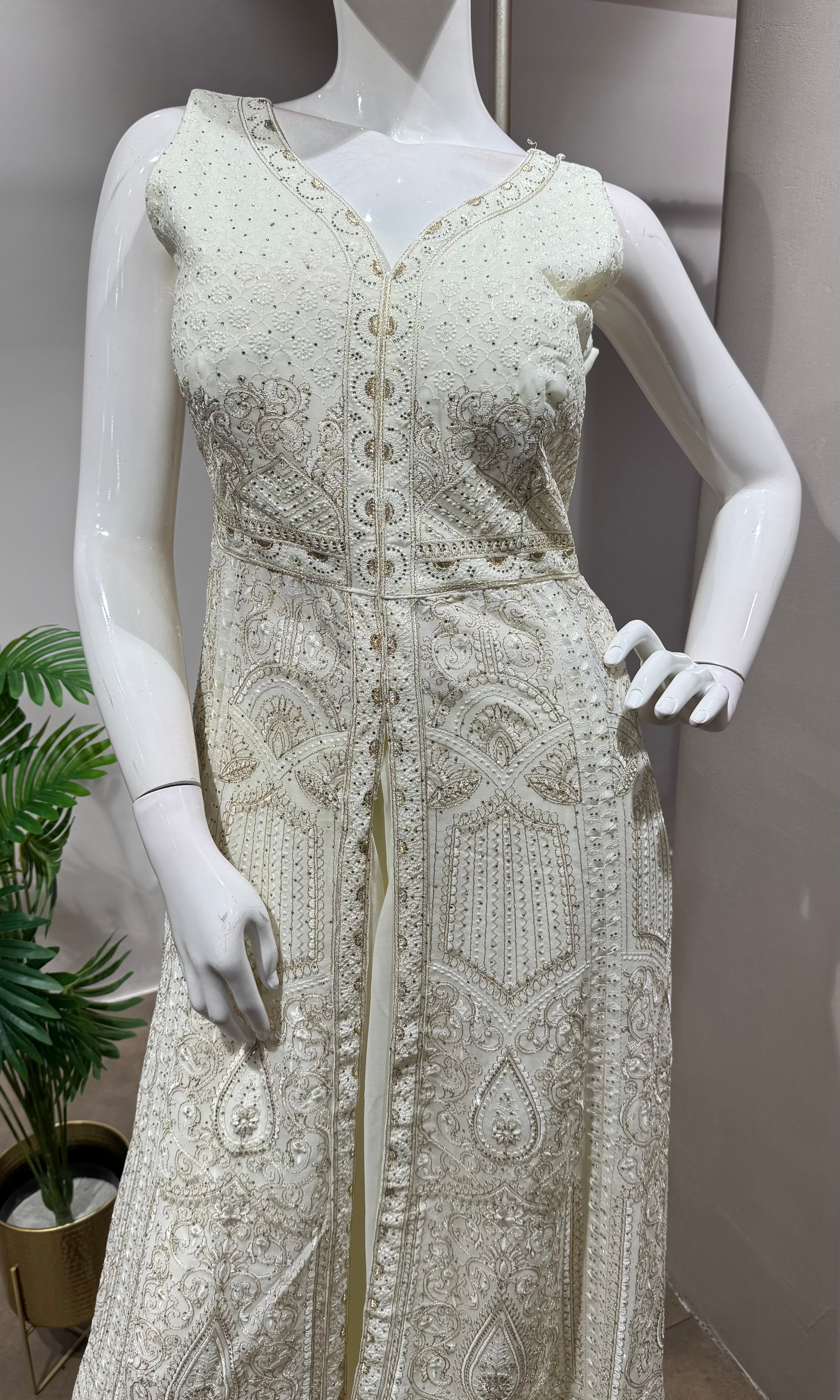 CREAM FRONT SLIT ANARKALI & PALAZZO SET