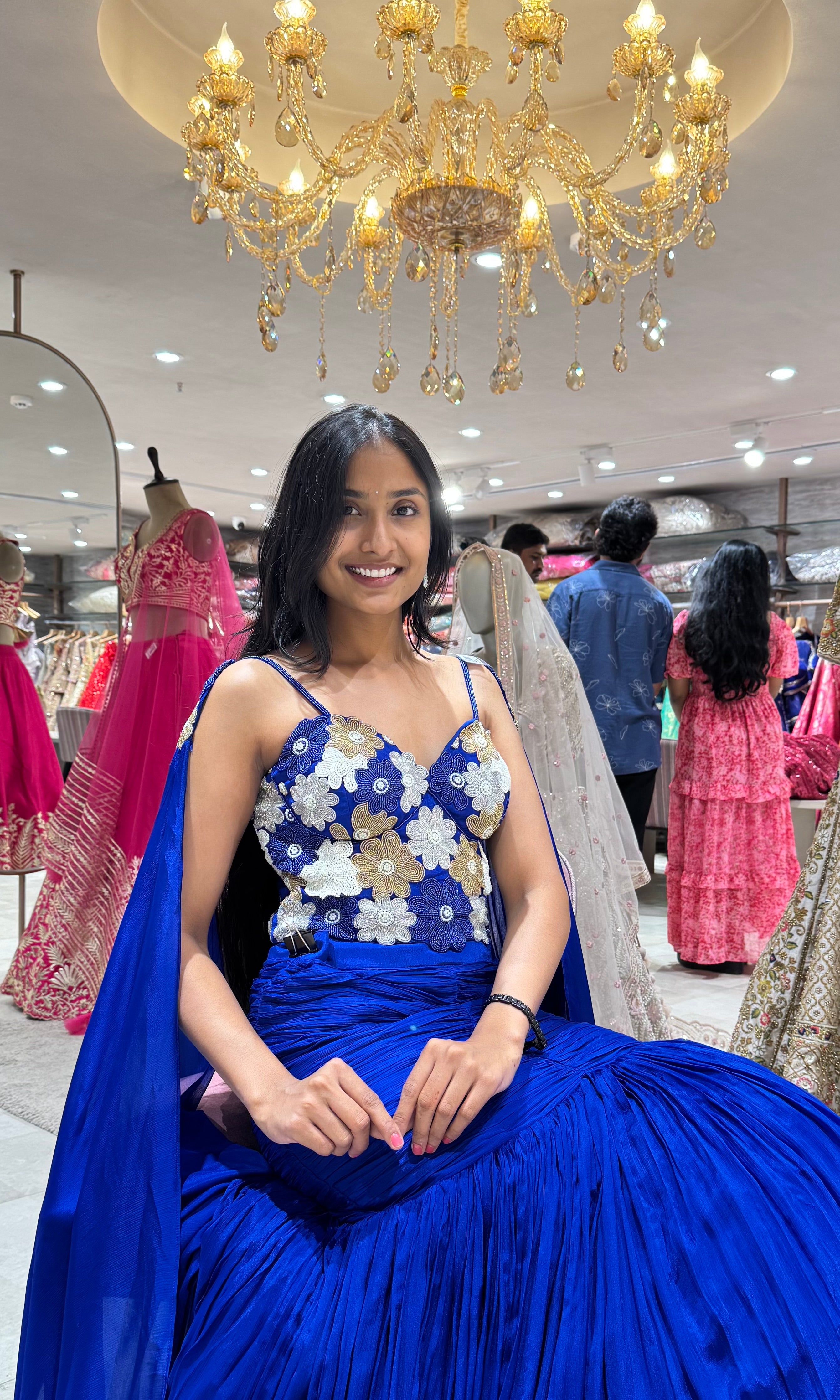 BLUE EMBELLISHED CORSET BLOUSE LEHENGA