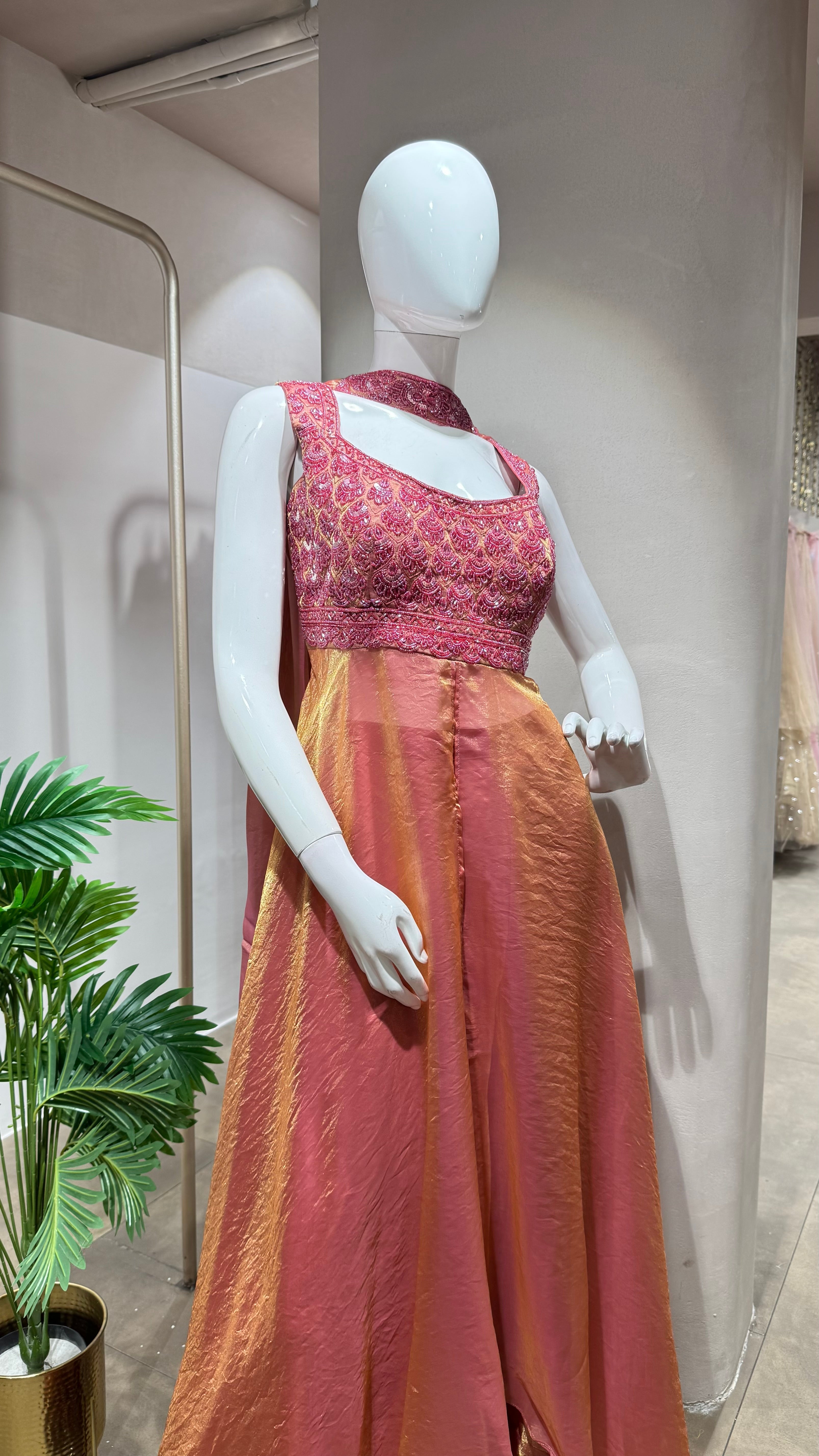 PINK A LINE SHIMMER TISSUE PALAZZO SET