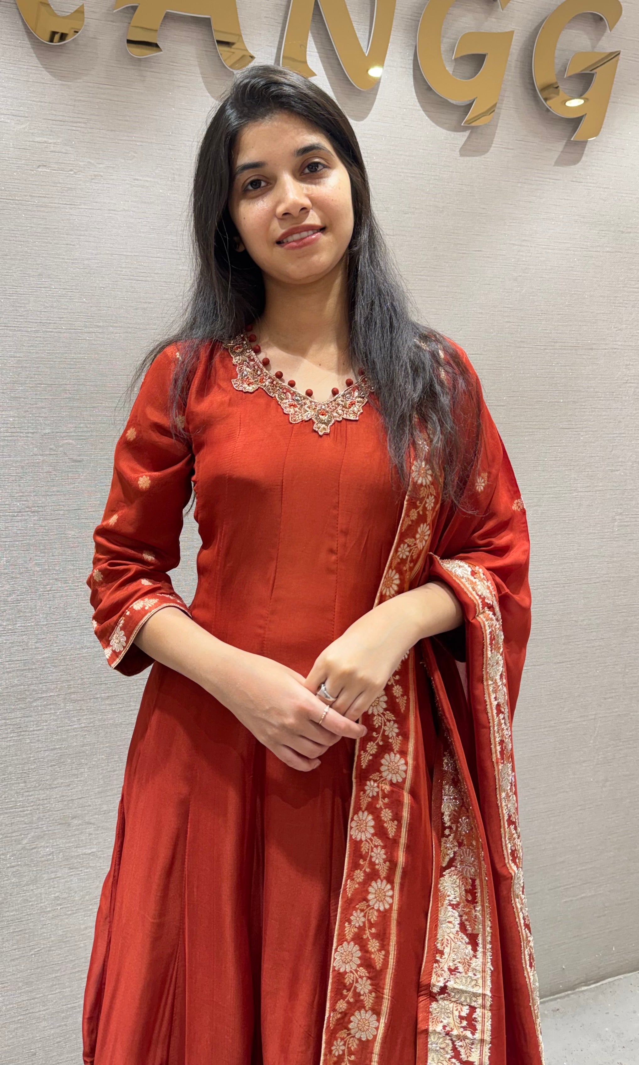 Rust Elegant Silk Anarkali PALAZZO SET