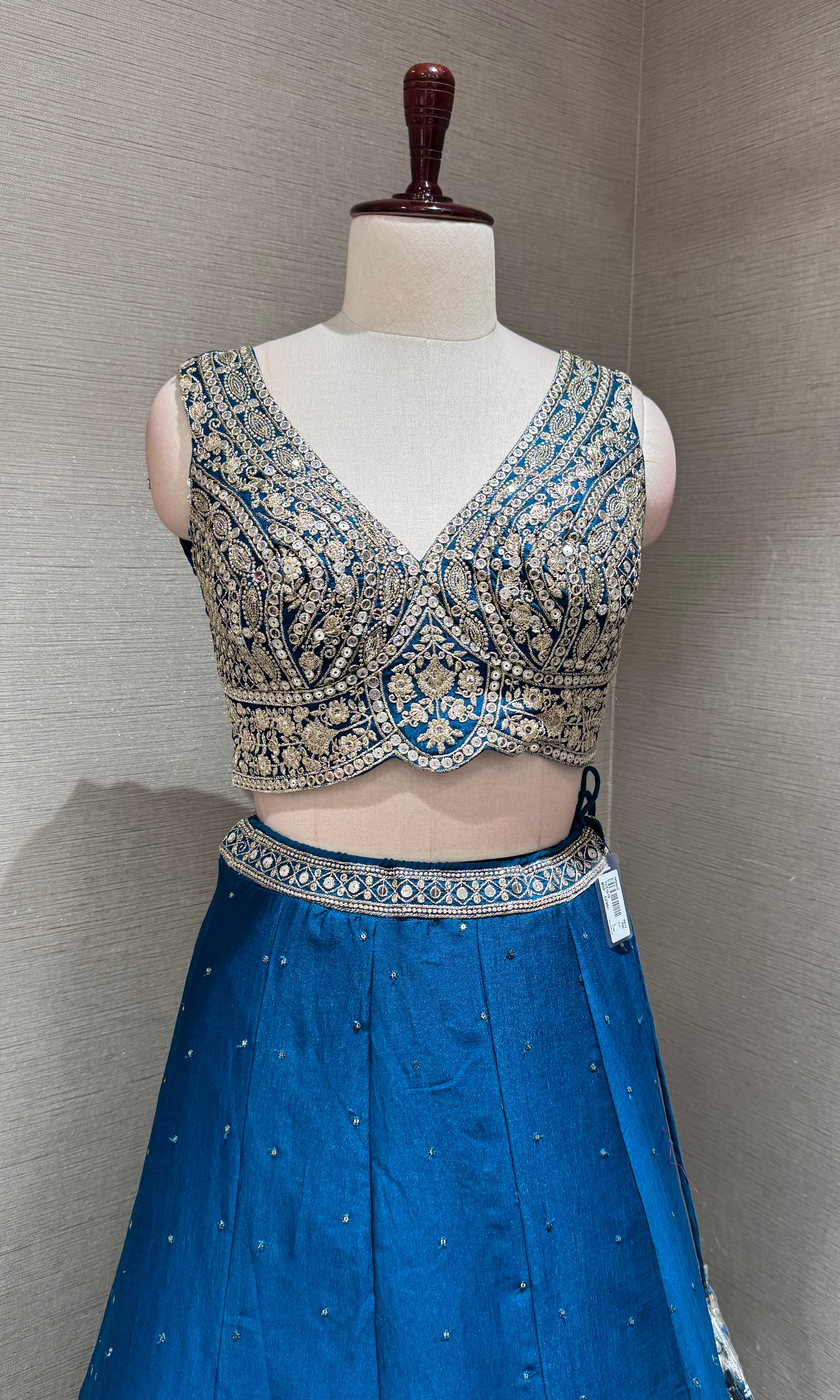 Royal Blue Lehenga Set with Intricate Silver and Gold Border