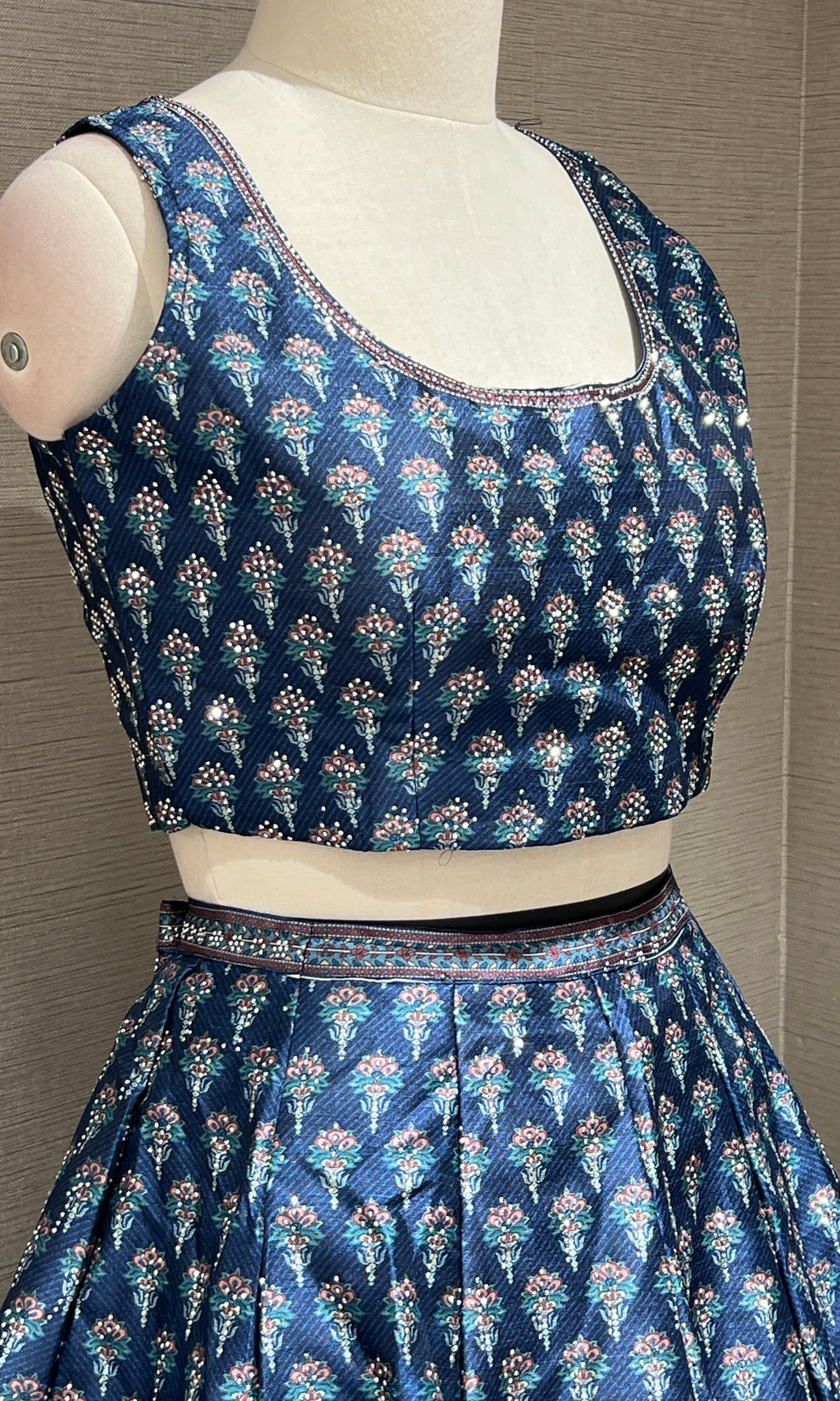 Blue lehenga with stone work