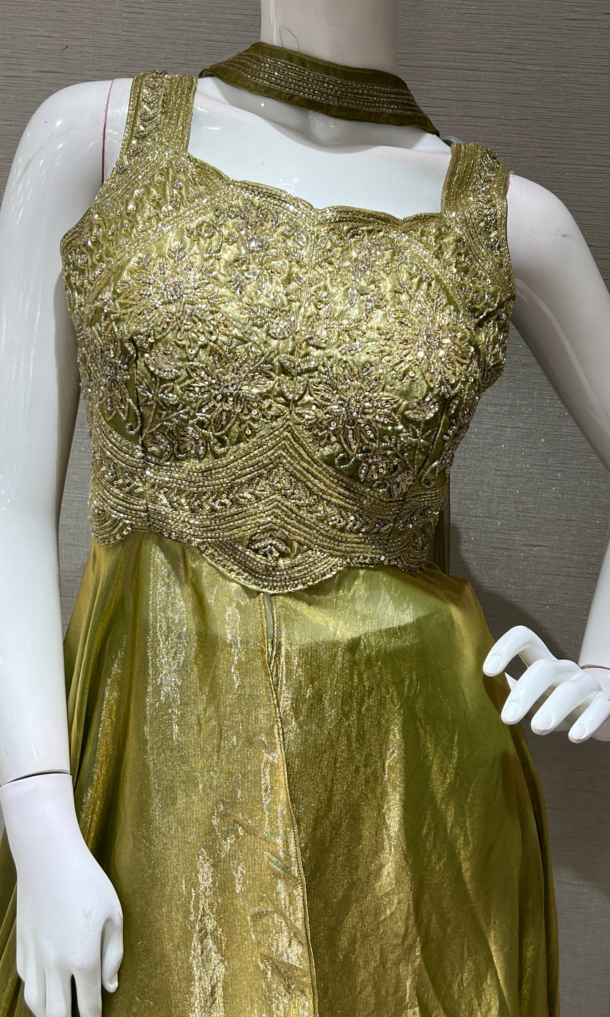Green EMBROIDERED ANARKALI WITH PALAZZO PANTS