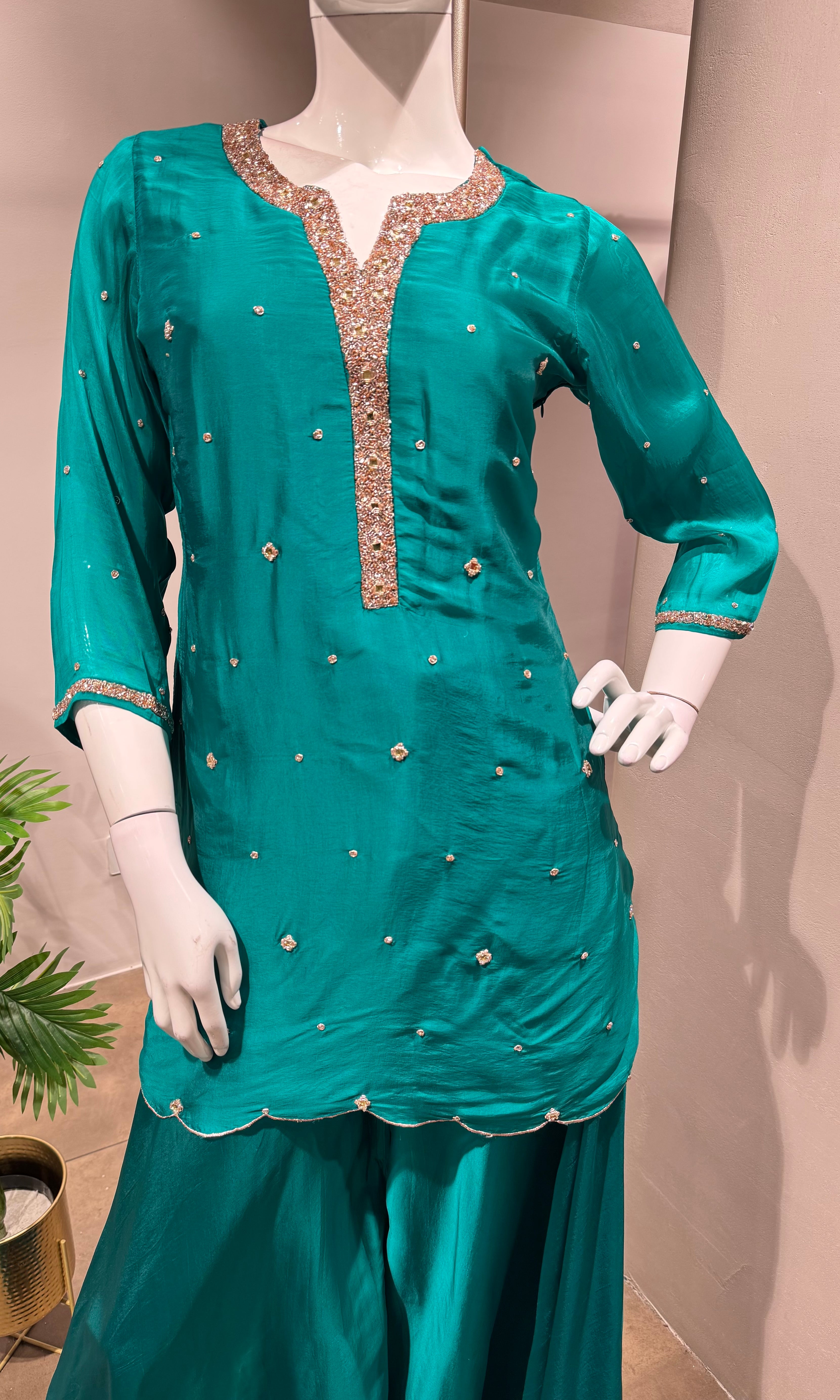 Green Embroidered Sharara Set & Dupatta
