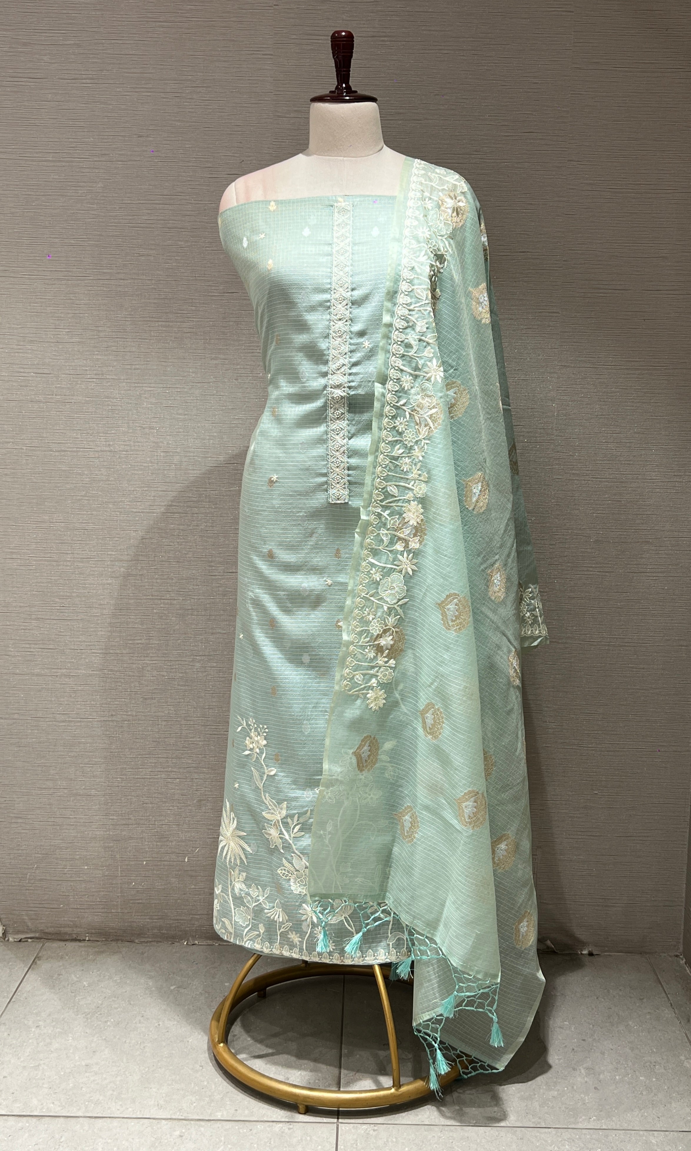 Pista green dress material