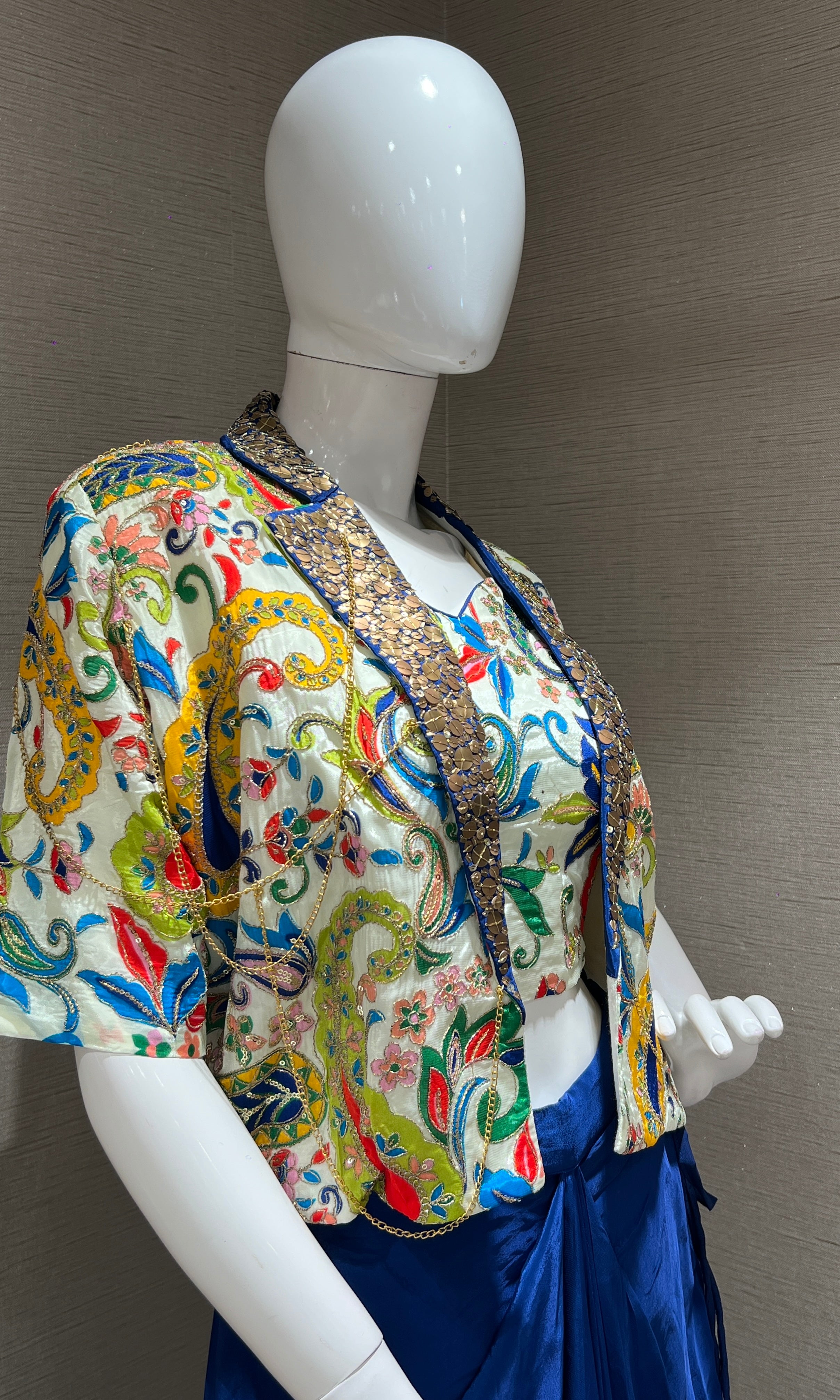 Royal Blue draped skirt indo western dress