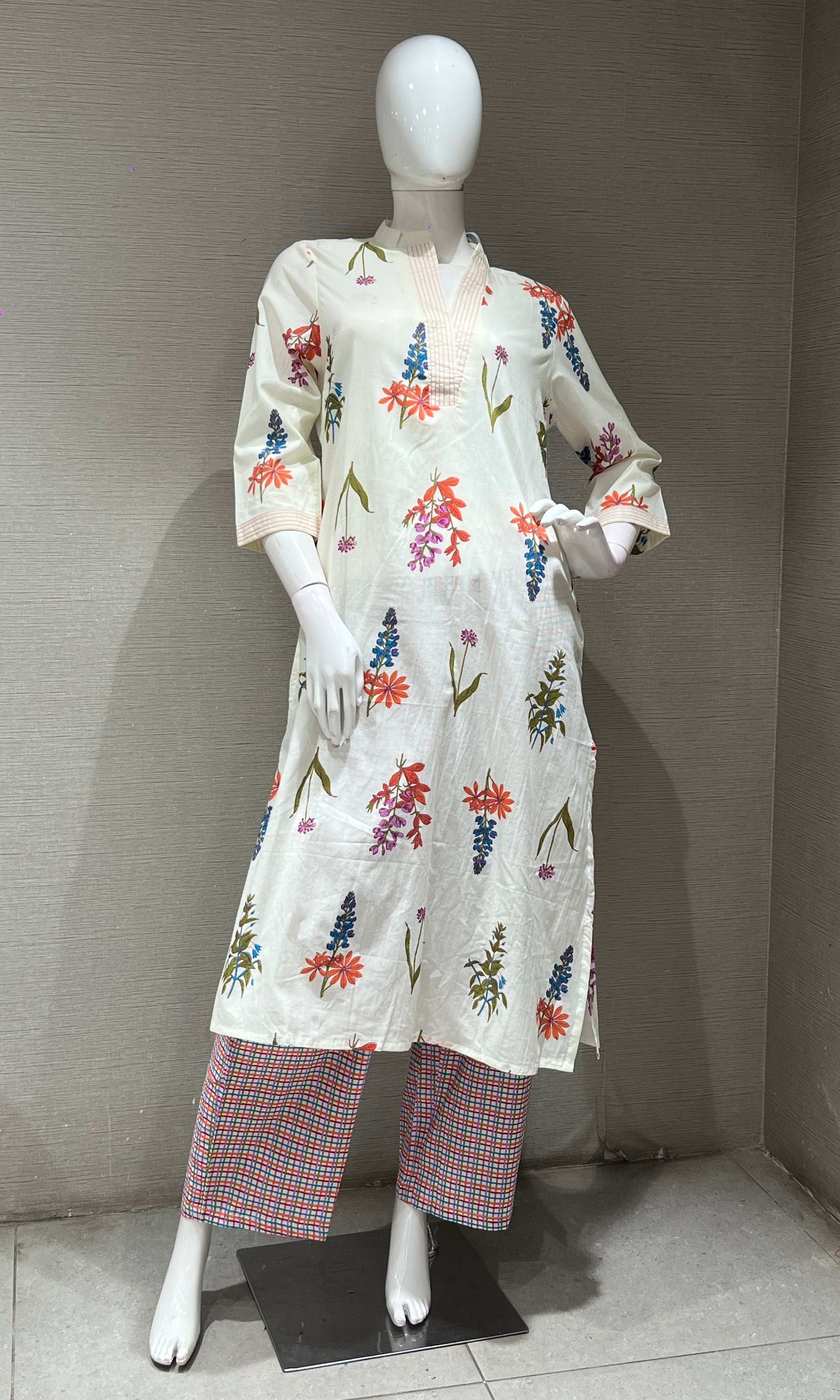 HALF white FLORAL KURTI SET