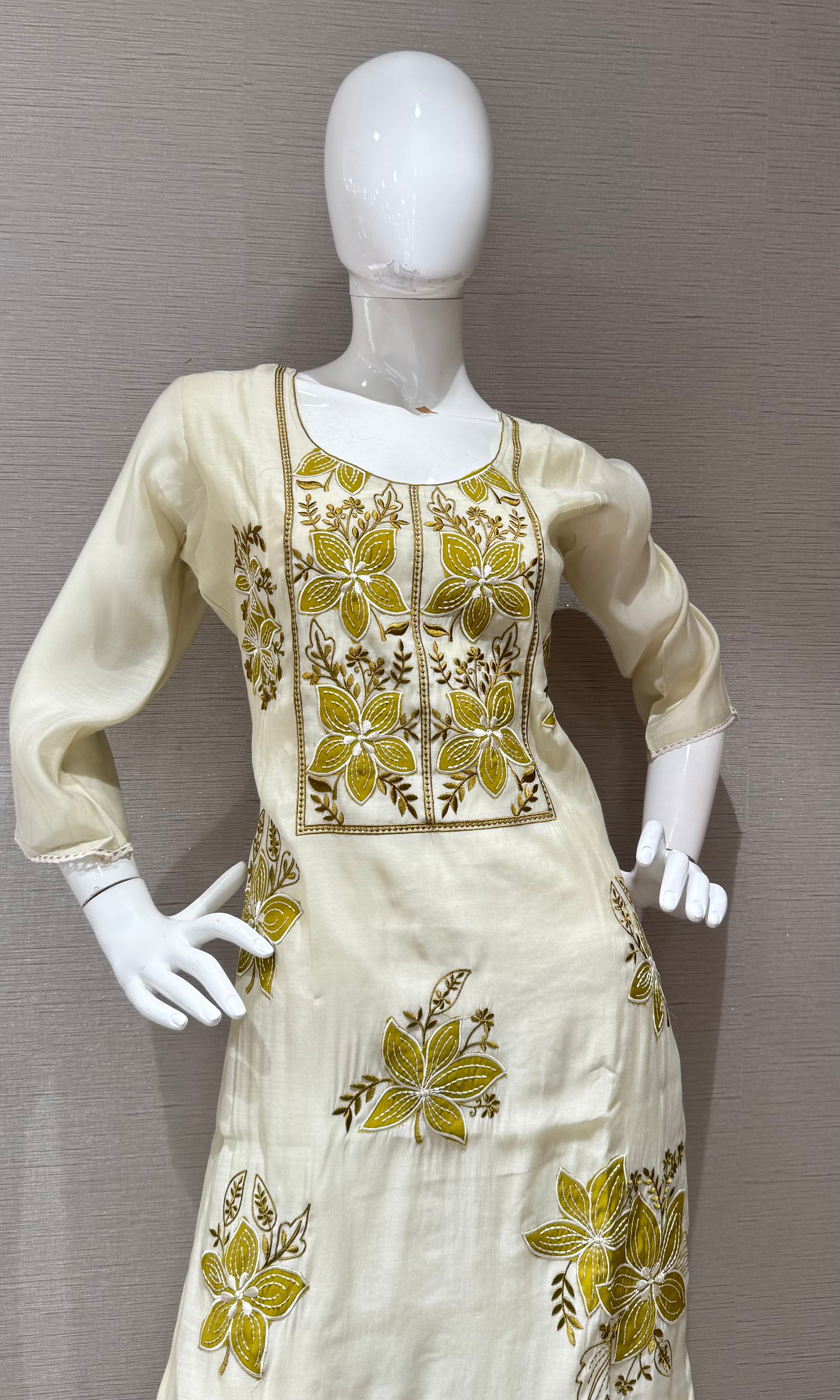 Green Floral Embroidered Kurta set