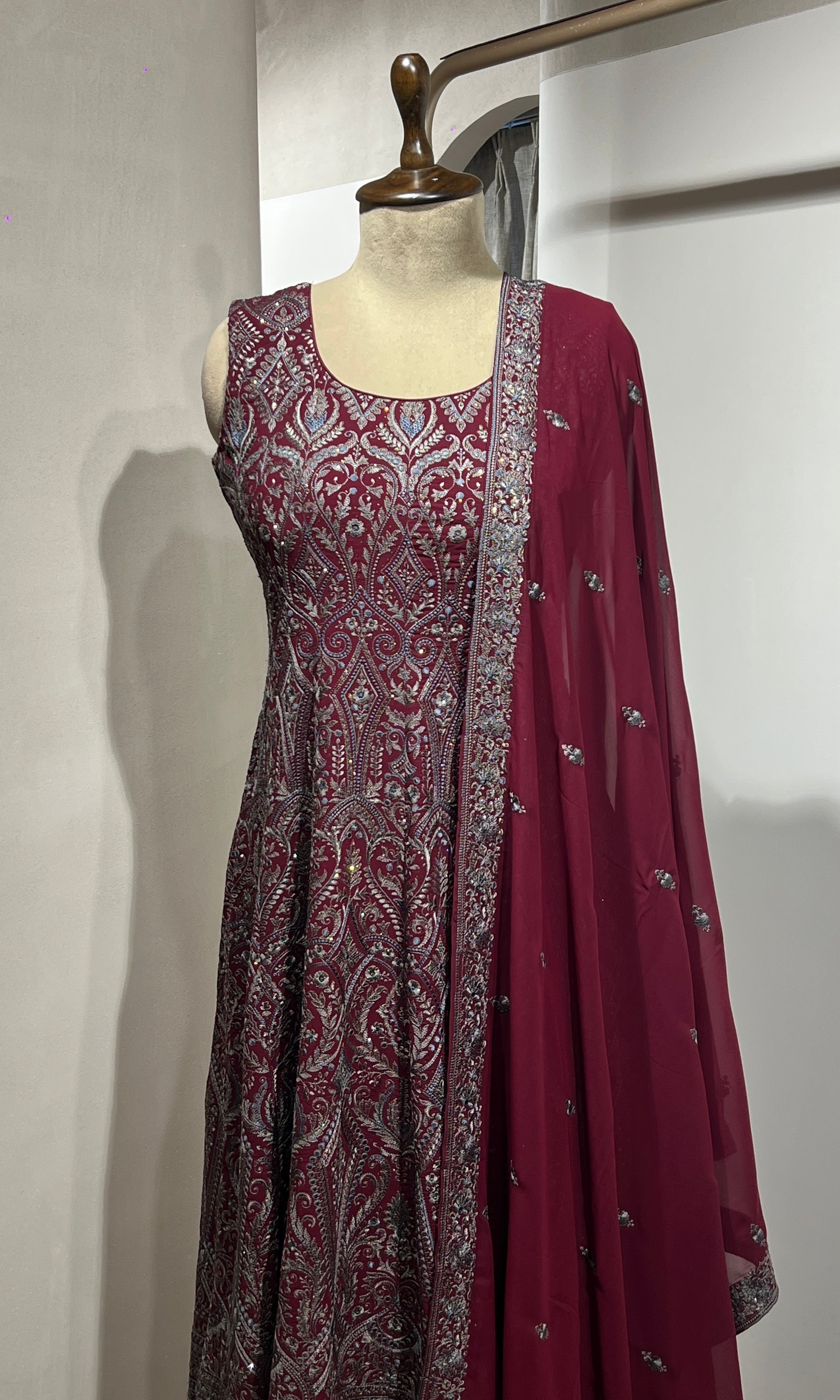 Maroon ANARKALI WITH PALAZZO PANTS