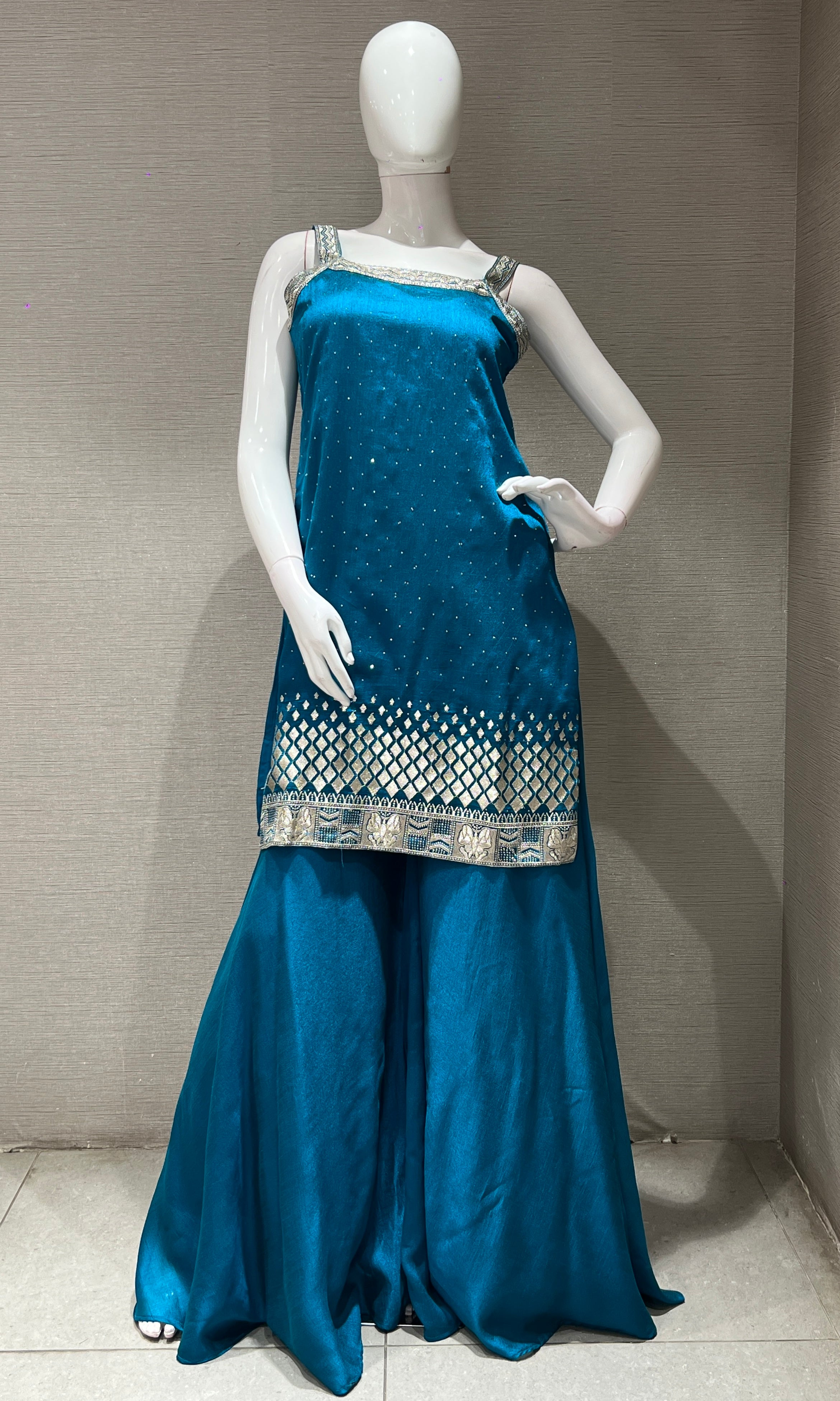 RAMA blue embroidered kurti sharara set