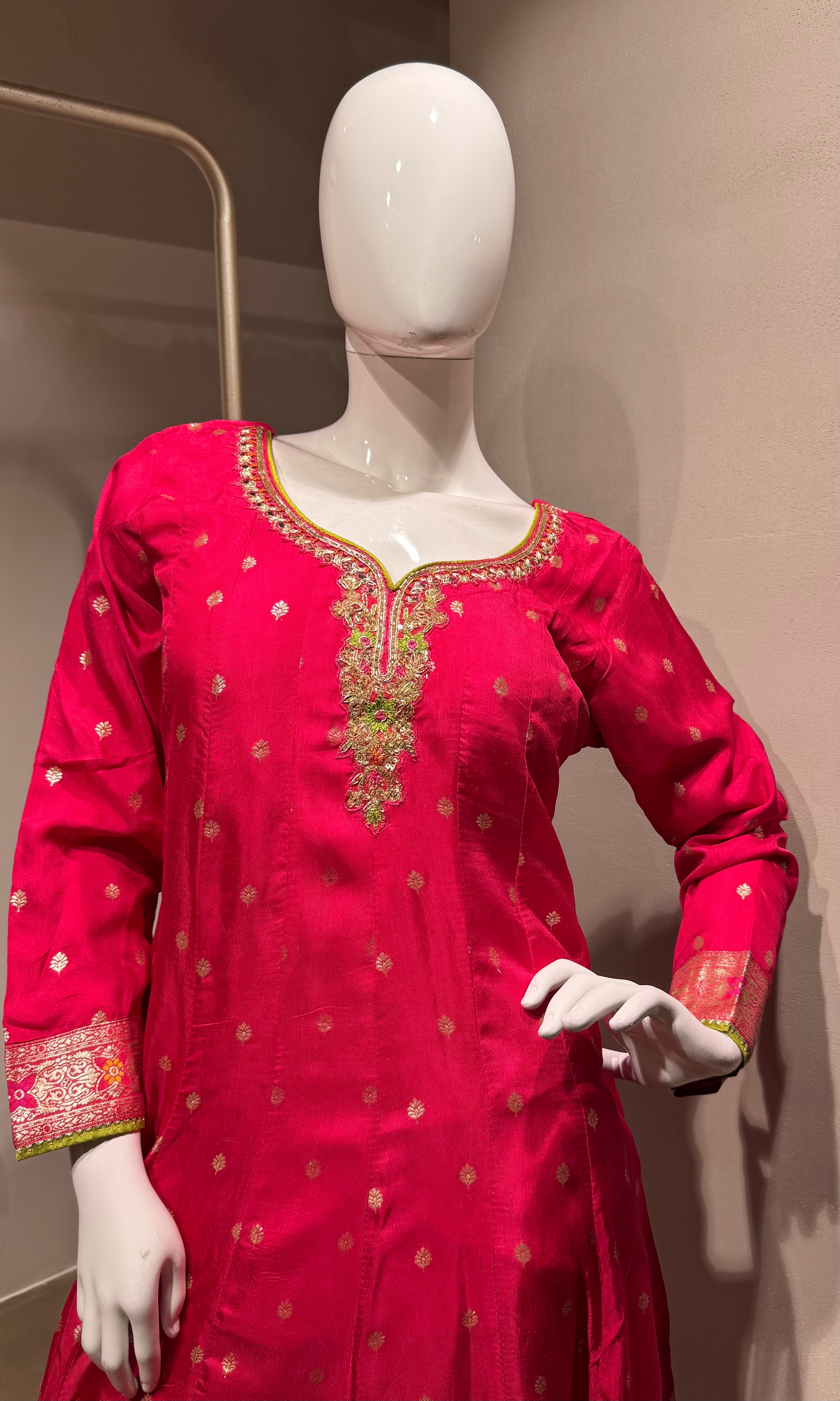 Pink Chinon Silk Embroidered Anarkali Suit