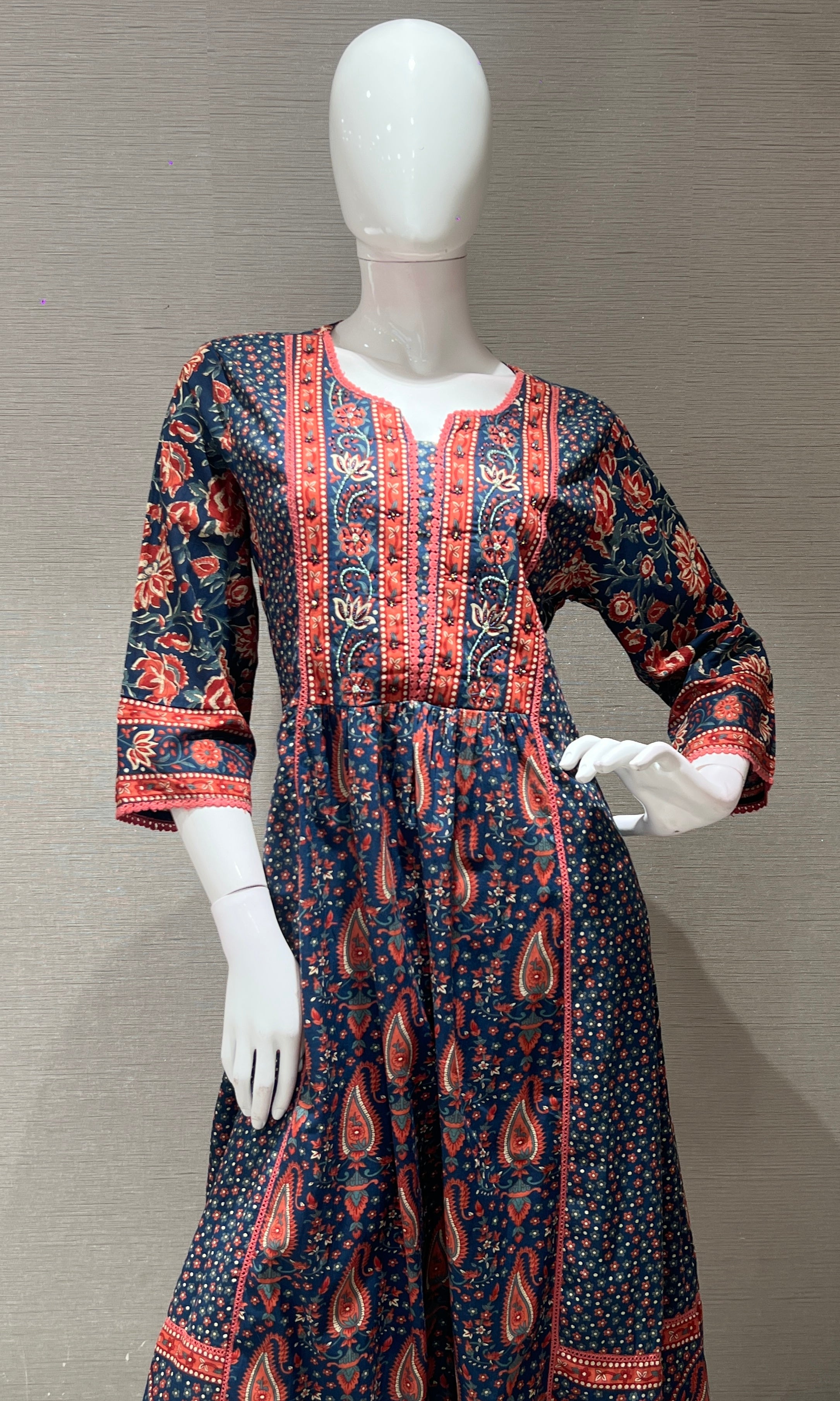 Navi blue Floral Kurta Set with Dupatta