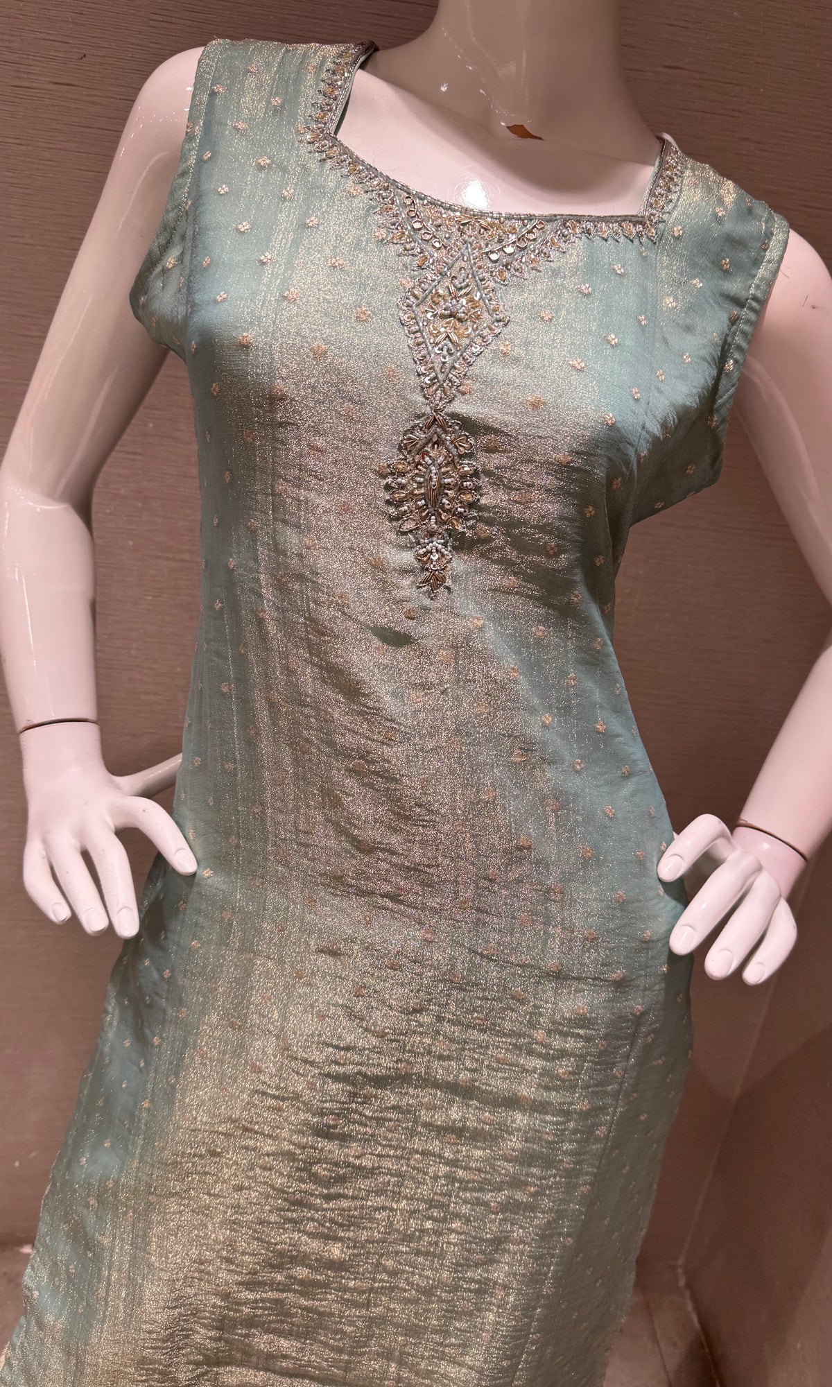 Blue Tissue Silk Golden zari Kurta Set with Dupatta