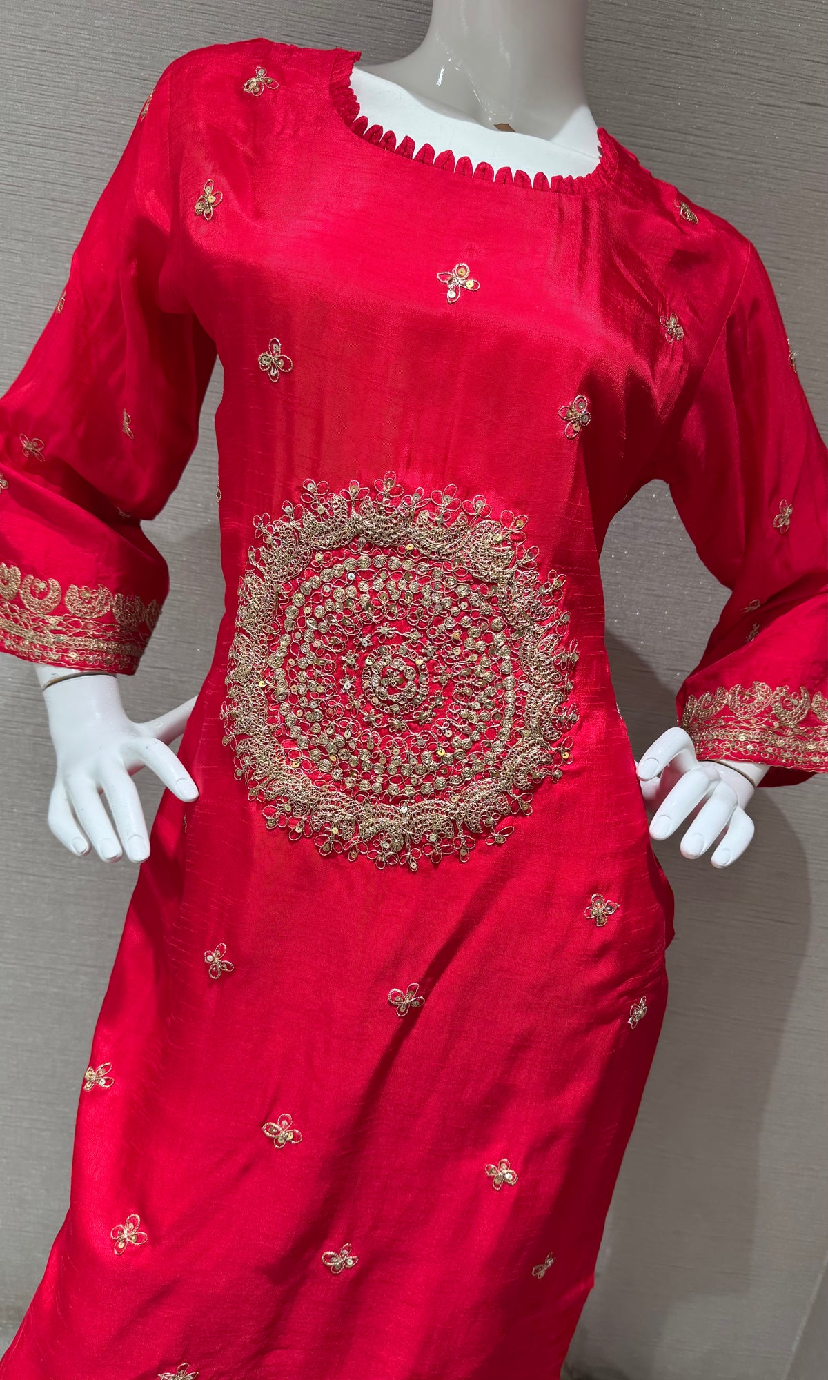 Red Elegance silk Kurta Set with Striped Dupatta