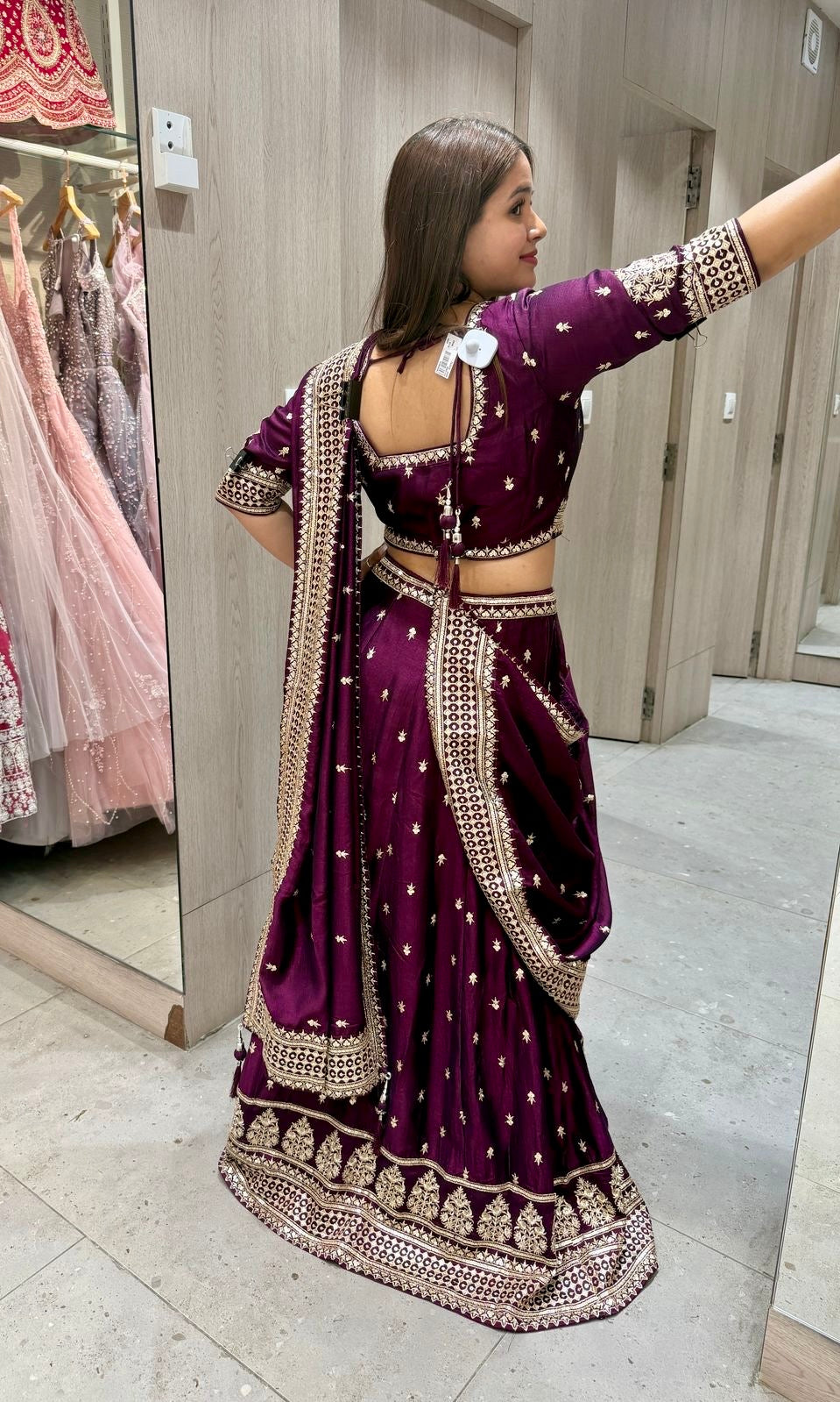 Wine croptop lehenga