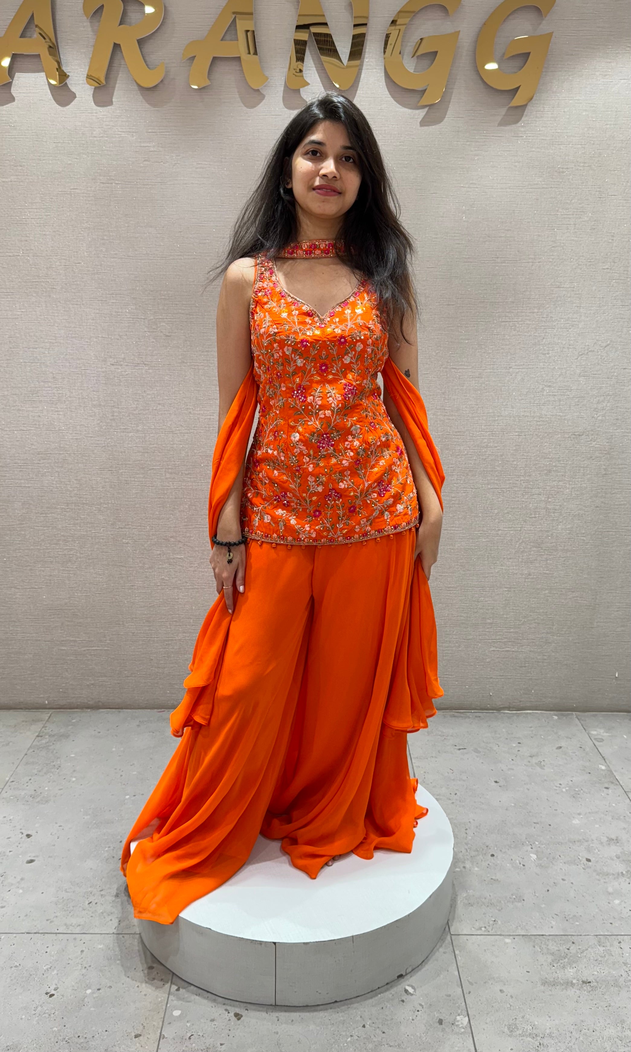 ORANGE Floral Printed Kurta Plazzo Set