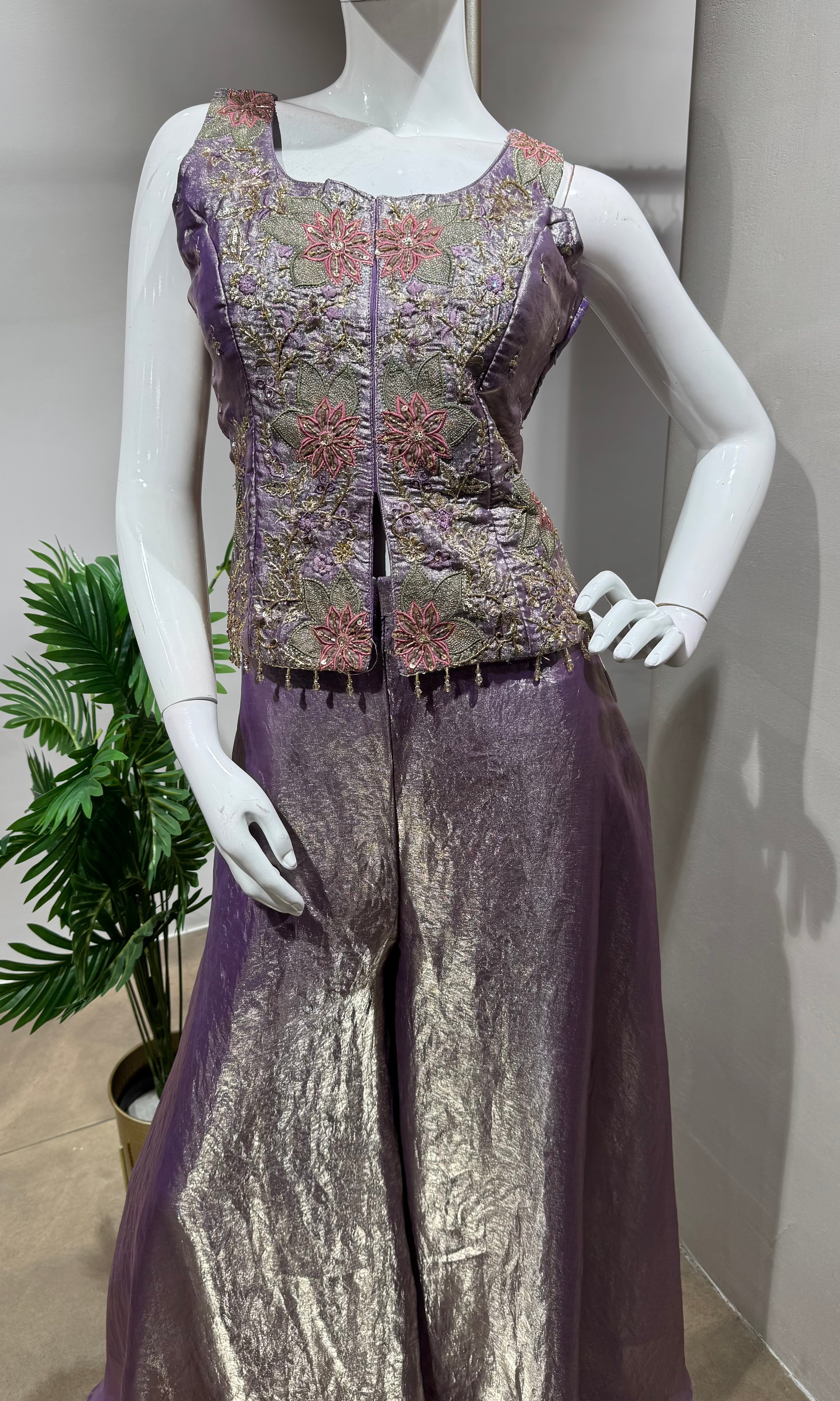 purple blossom tissue palazzo set