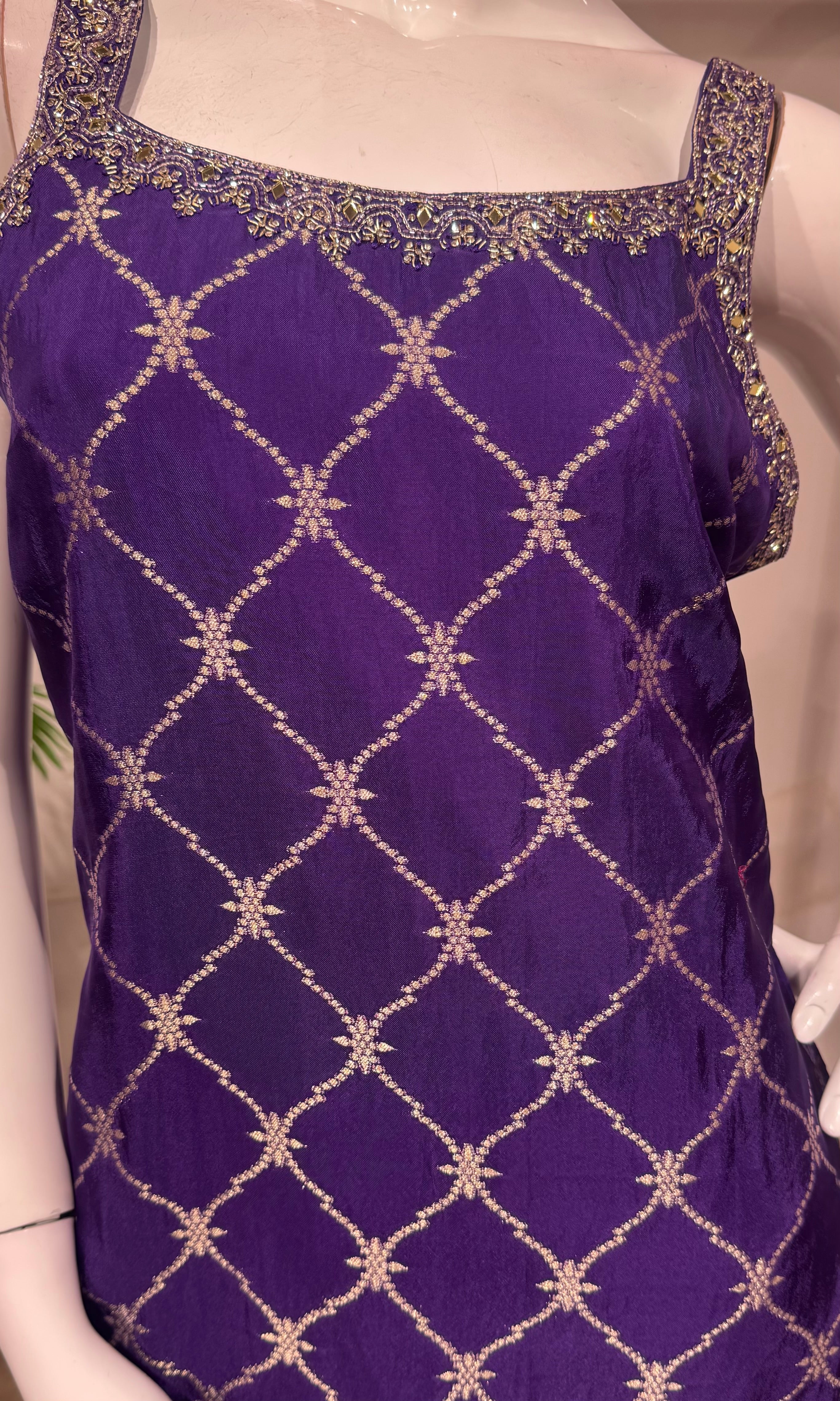 Purple silk straight kurta set