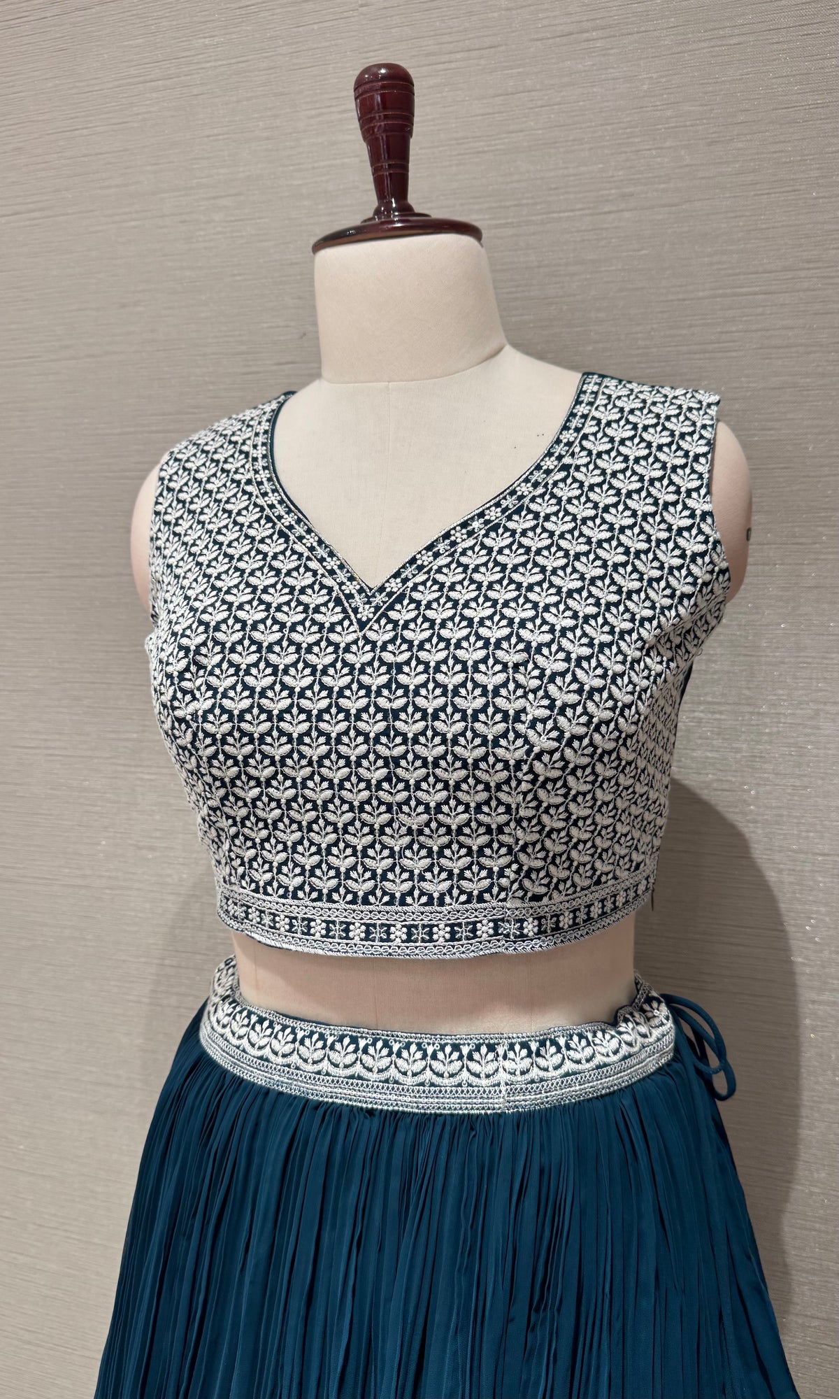 Midnight Blue Georgette Crop Top Lehenga with Jacket