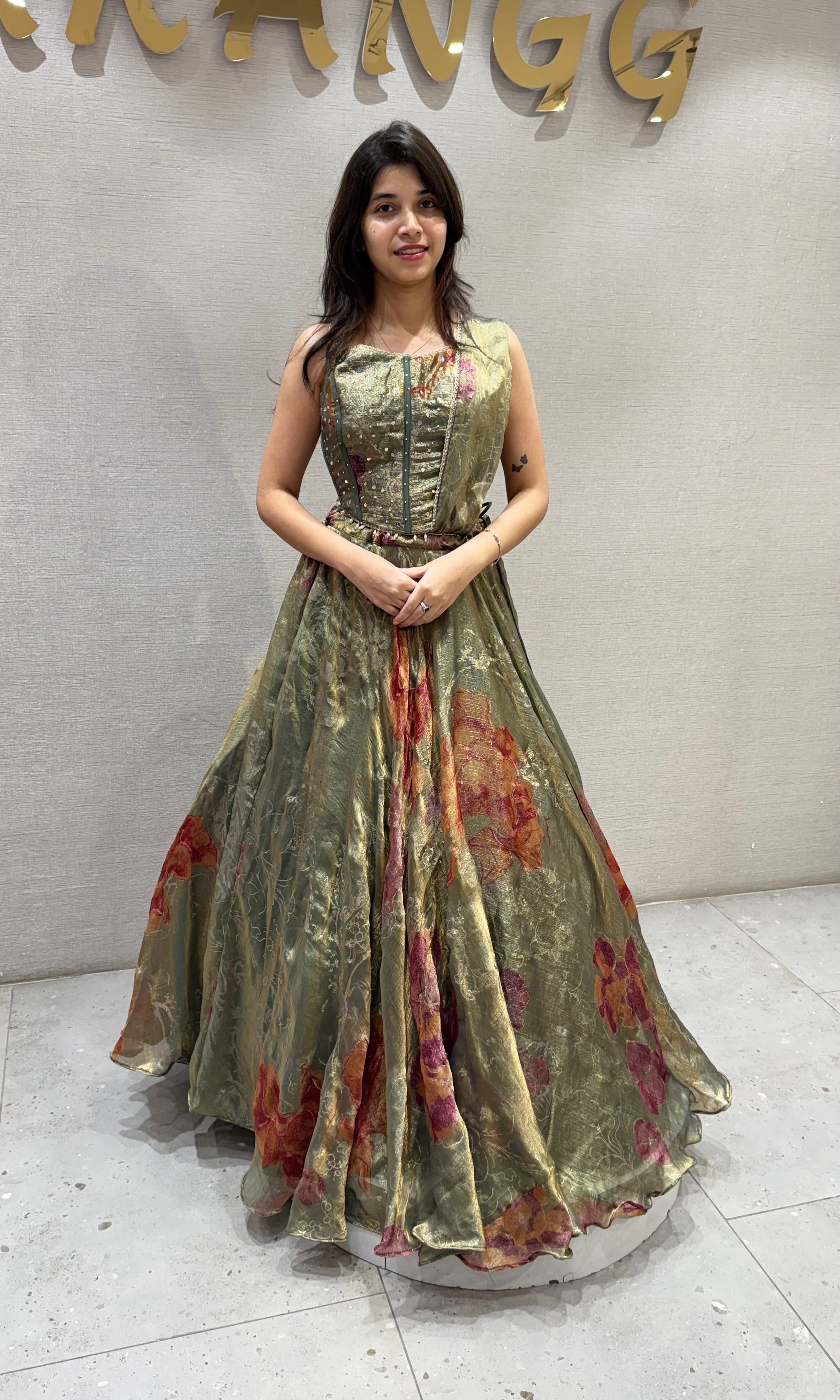 Green Metallic Silk Organza Lehenga Set