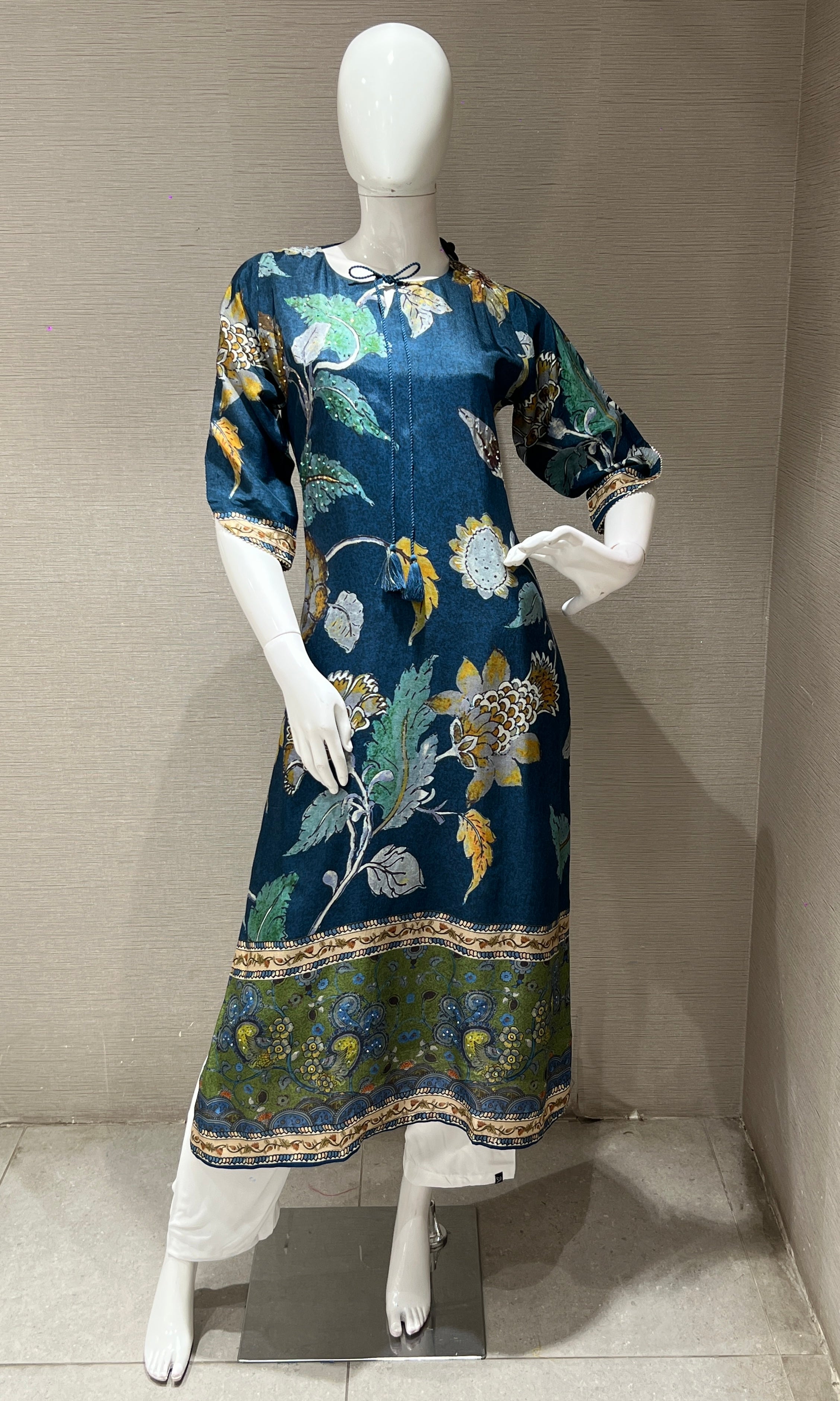 Blue Floral and Leaf Print kurti top