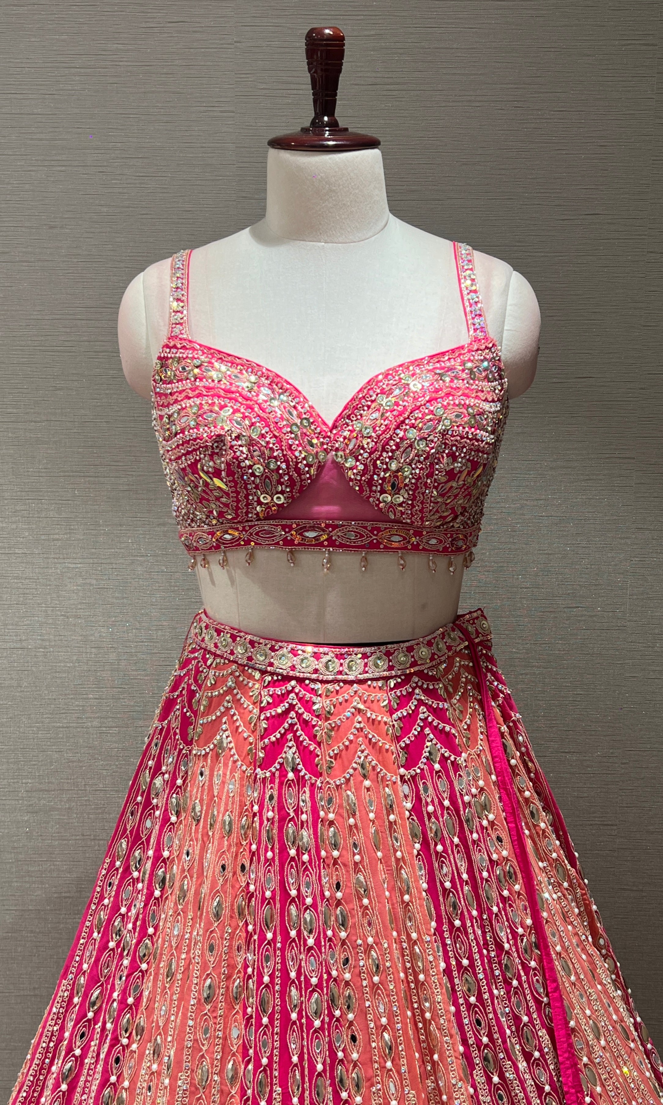 Pink PEACH INTRICATE EMBROIDERED Lehenga