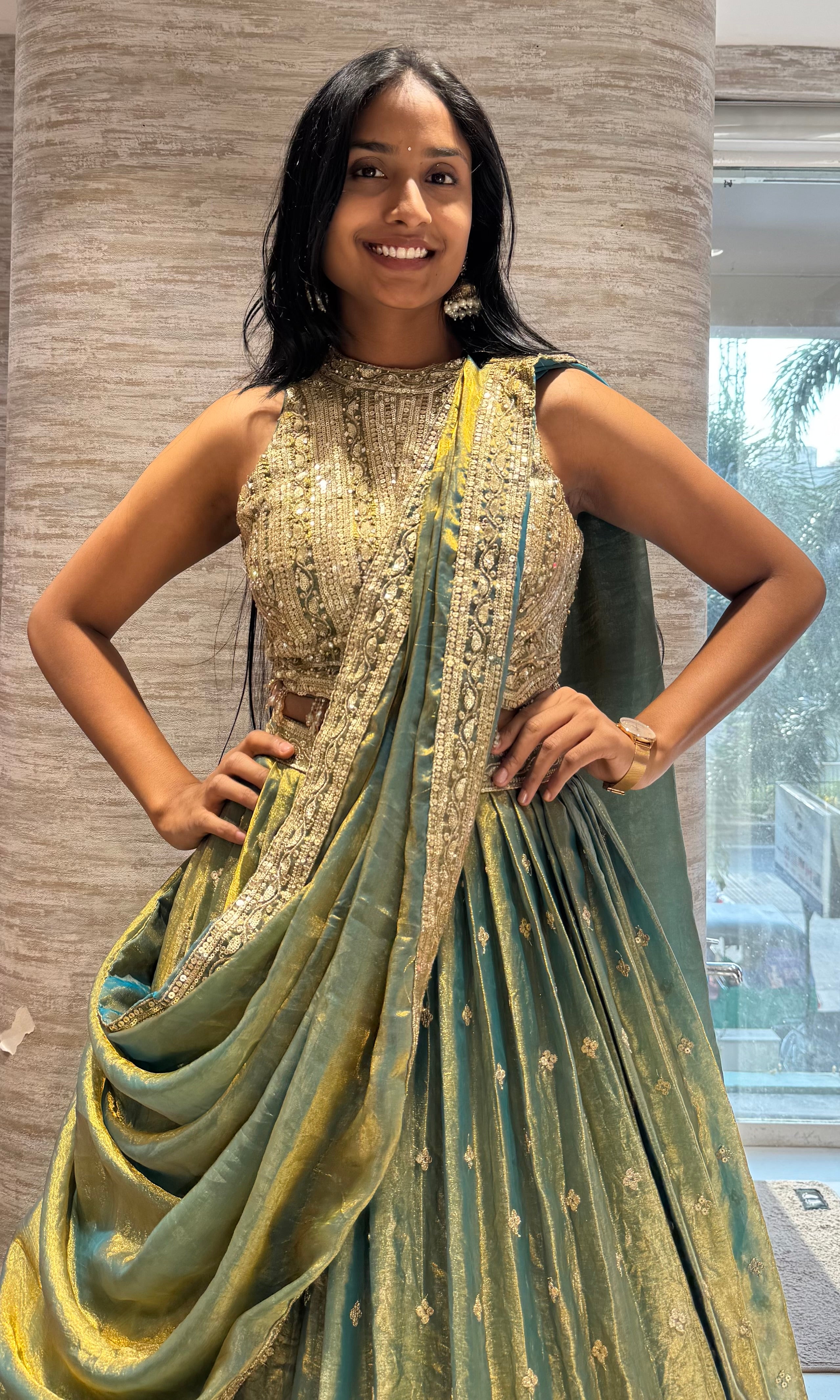 Mehandi Green Tissue Silk Lehenga with blouse