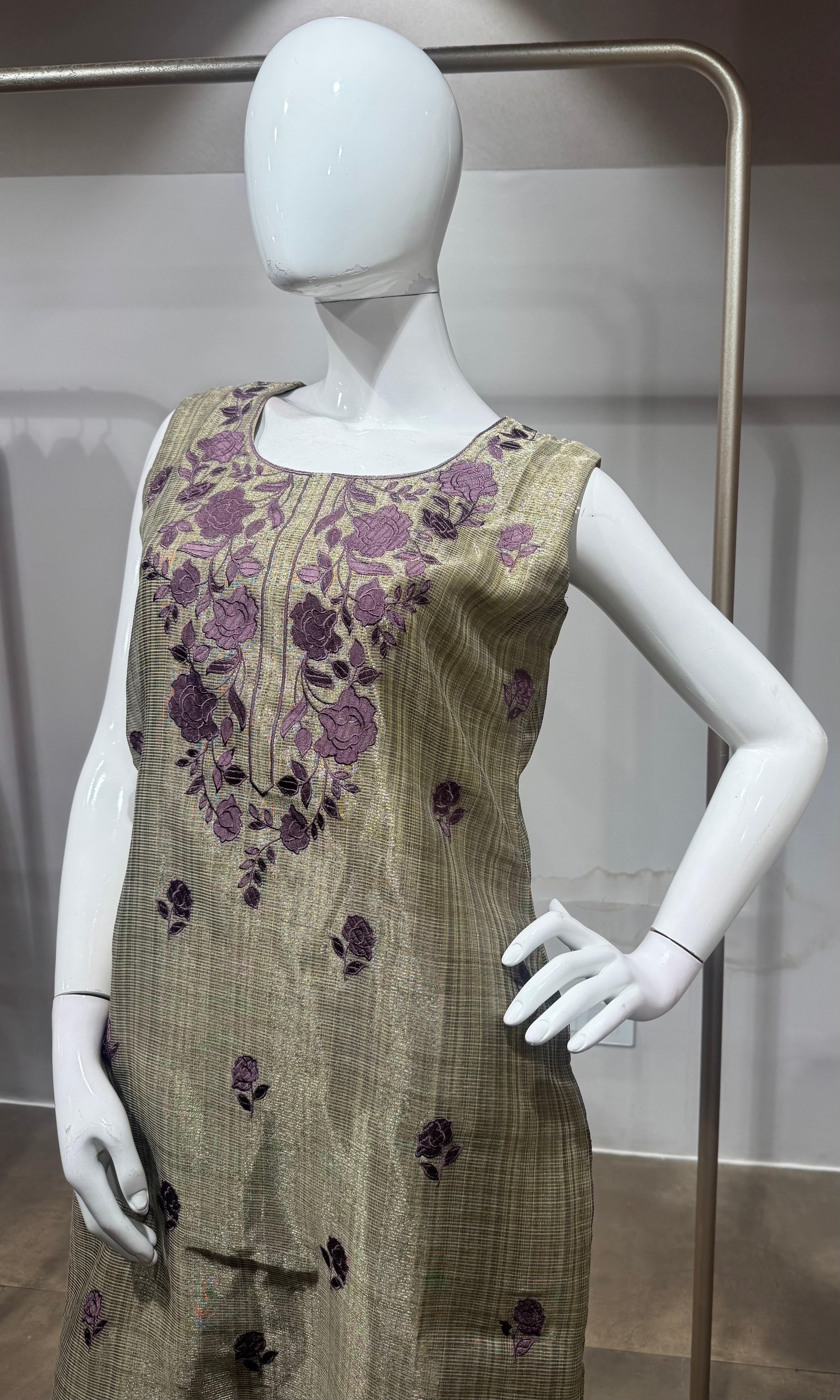 Gold & Purple Embroidered Kurta Set