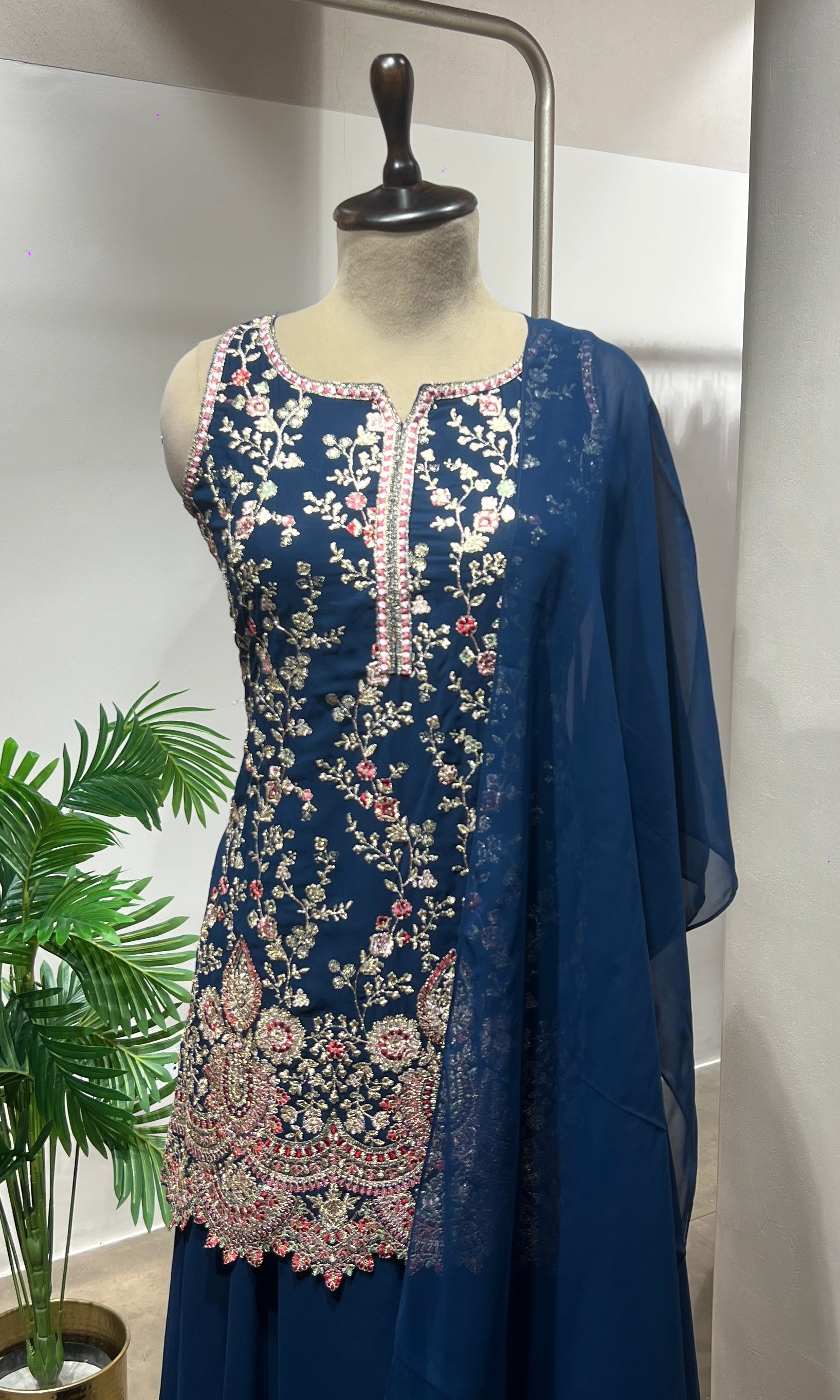 Blue Sequin & Zari Embroidered Sharara Suit