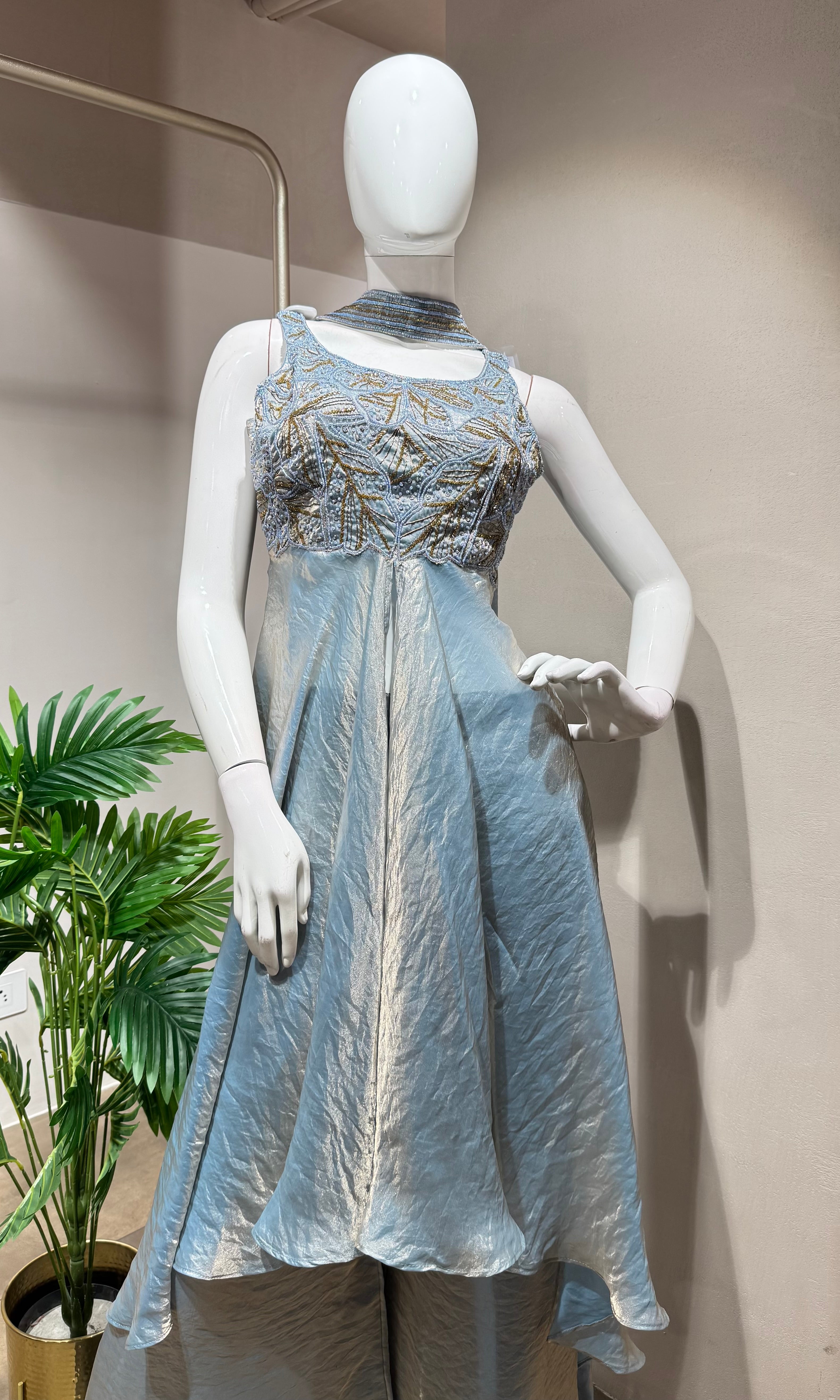 SKY BLUE A LINE SHIMMER TISSUE PALAZZO