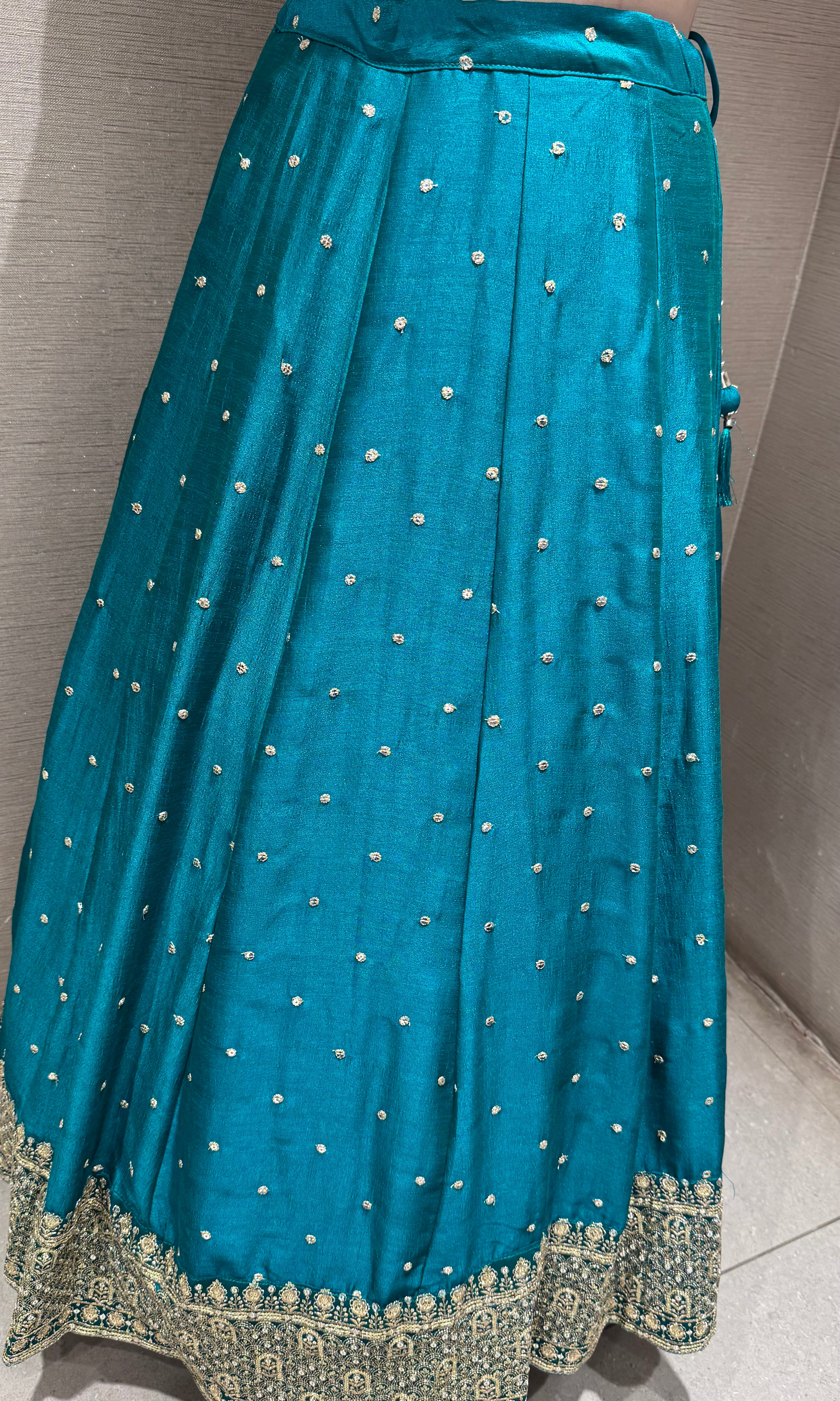 Rama blue golden embroidered lehenga choli set