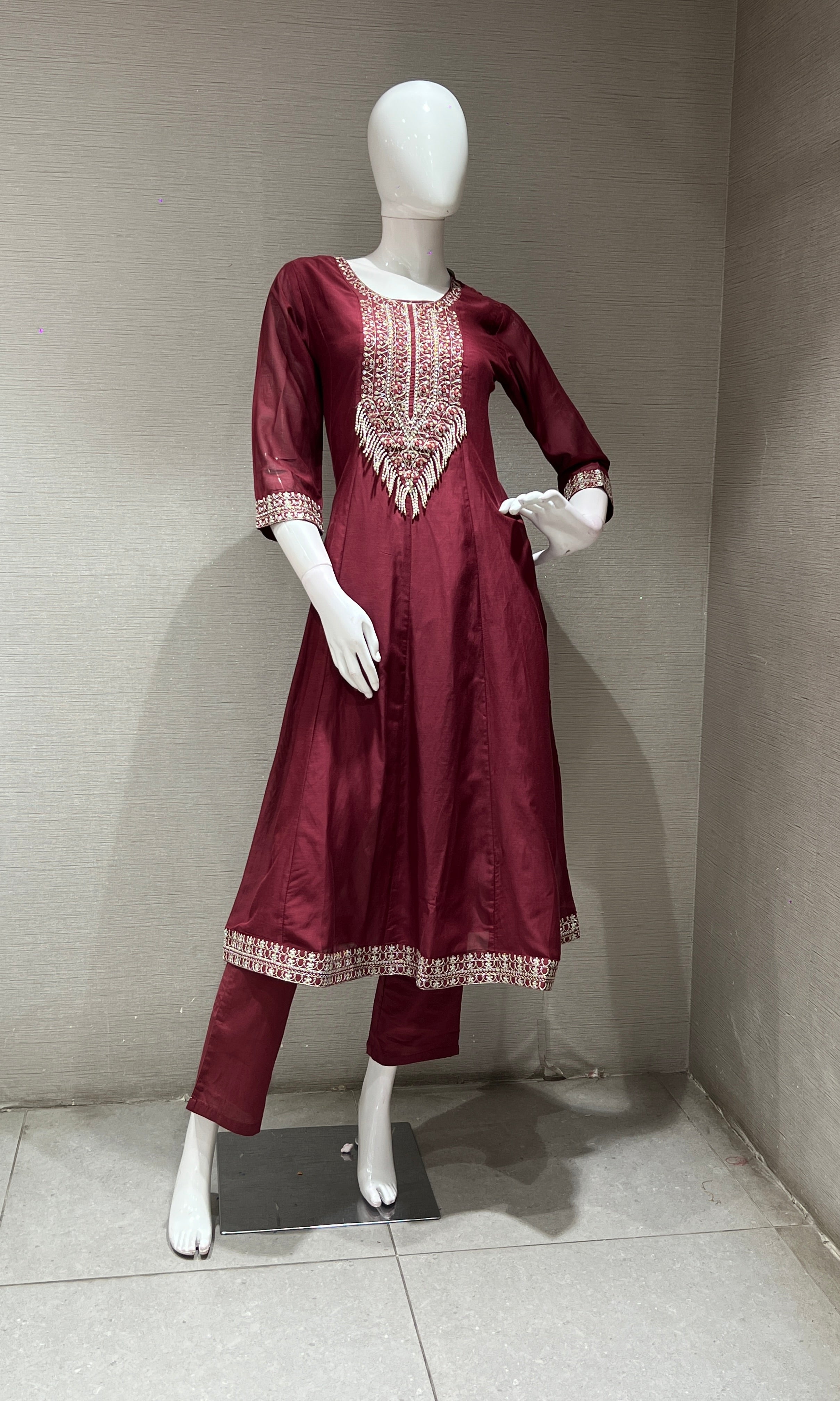 Maroon EMBROIDERED KURTA SET