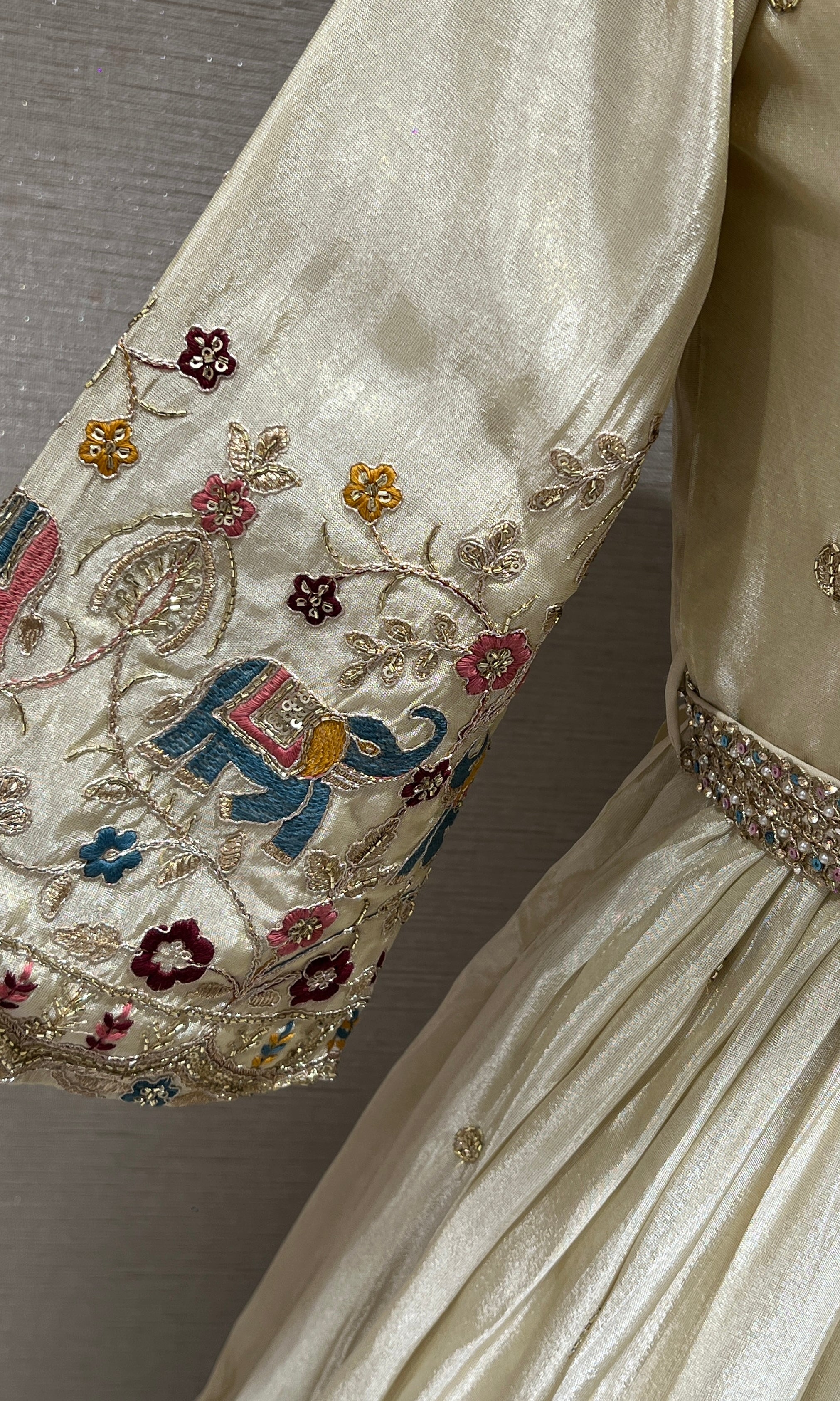 Elegant Cream Anarkali Long Gown with Floral Embroidery