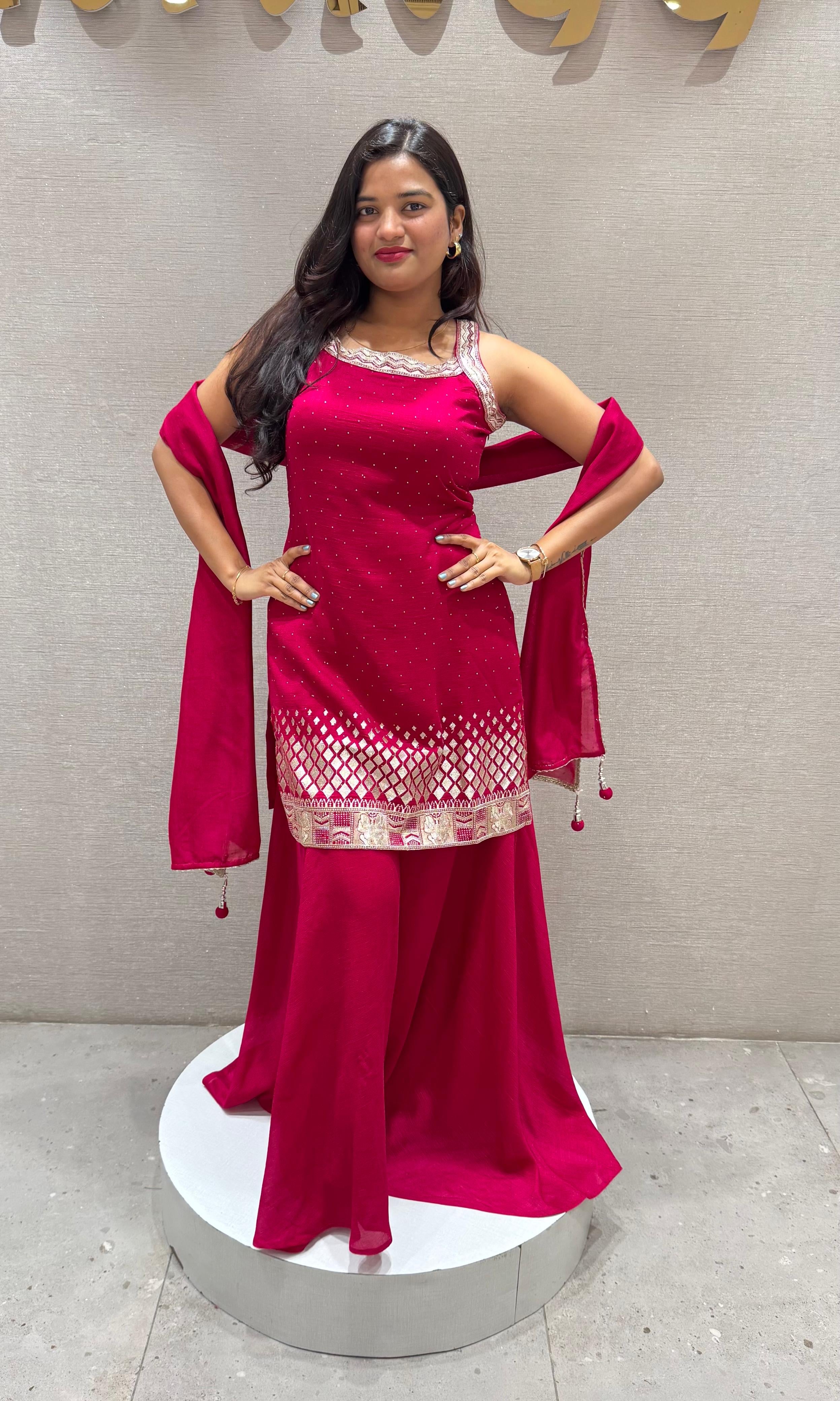 Pink EMBROIDERED SHARARA SET