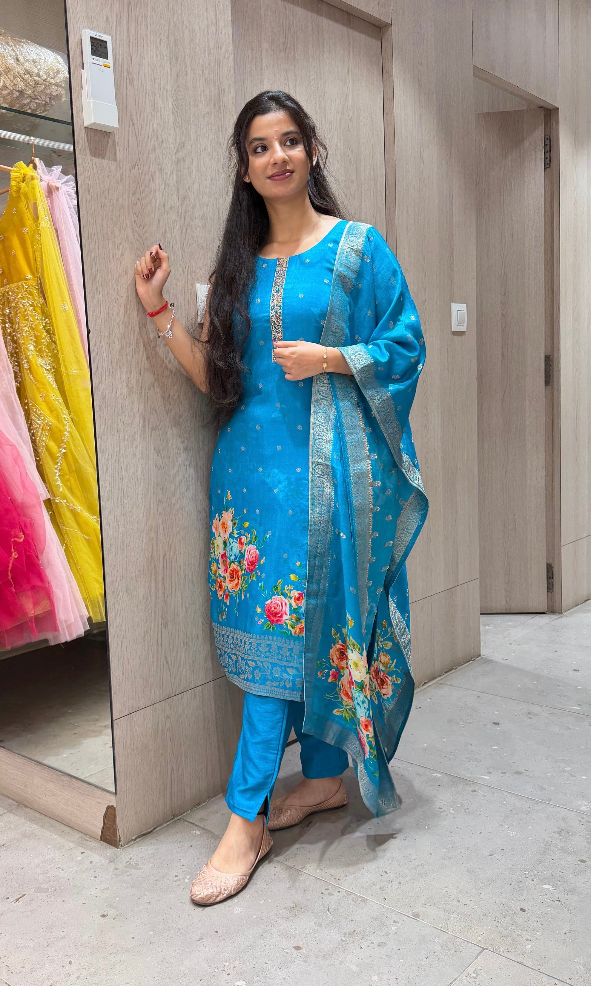 Rama blue FLORAL ETHINC kurta set